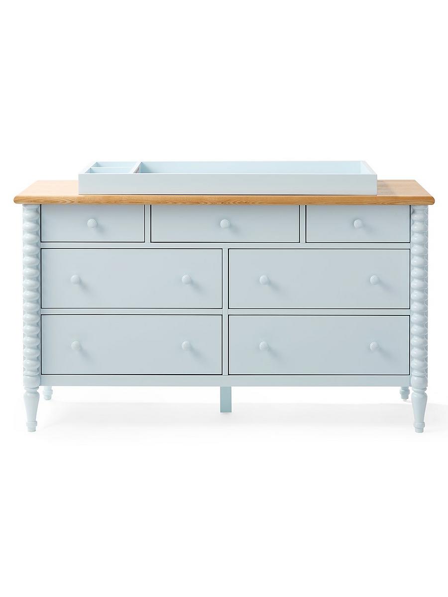 blue childrens dresser Finn 44" Narrow Mist Blue Wood 3-Drawer Kids Dresser with Door