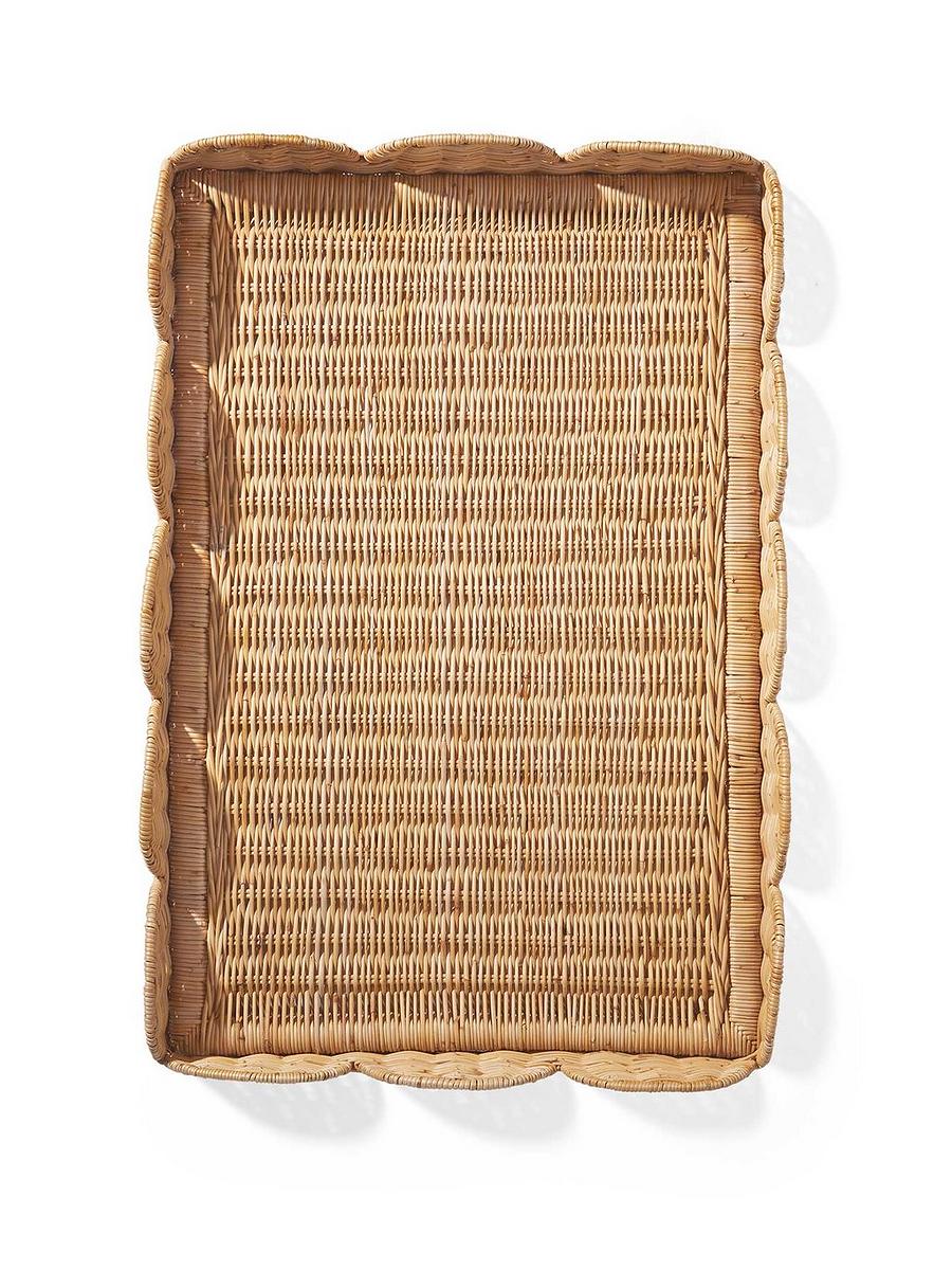 Rattan scallop deep ottoman tray deals