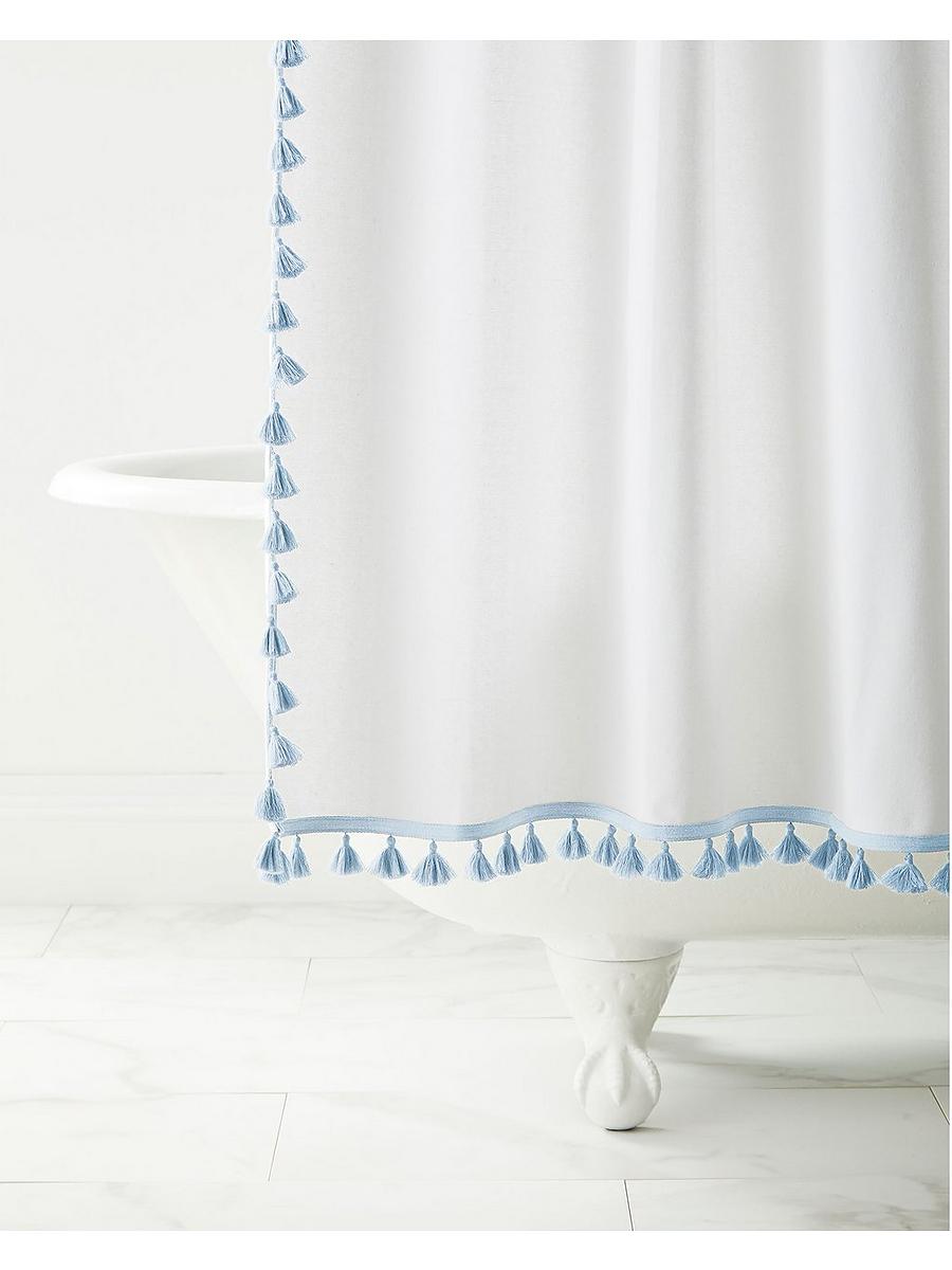 Blue white shower online curtain