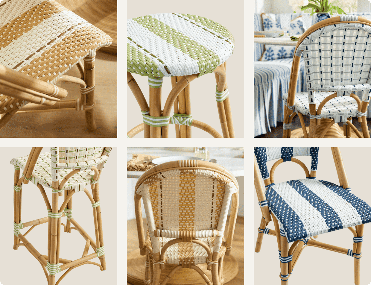 CHAIR ONE ND2 ✨️RETRO STRIPE Riviera Rattan Bistro Stripe Dining Chair | Serena and Lily