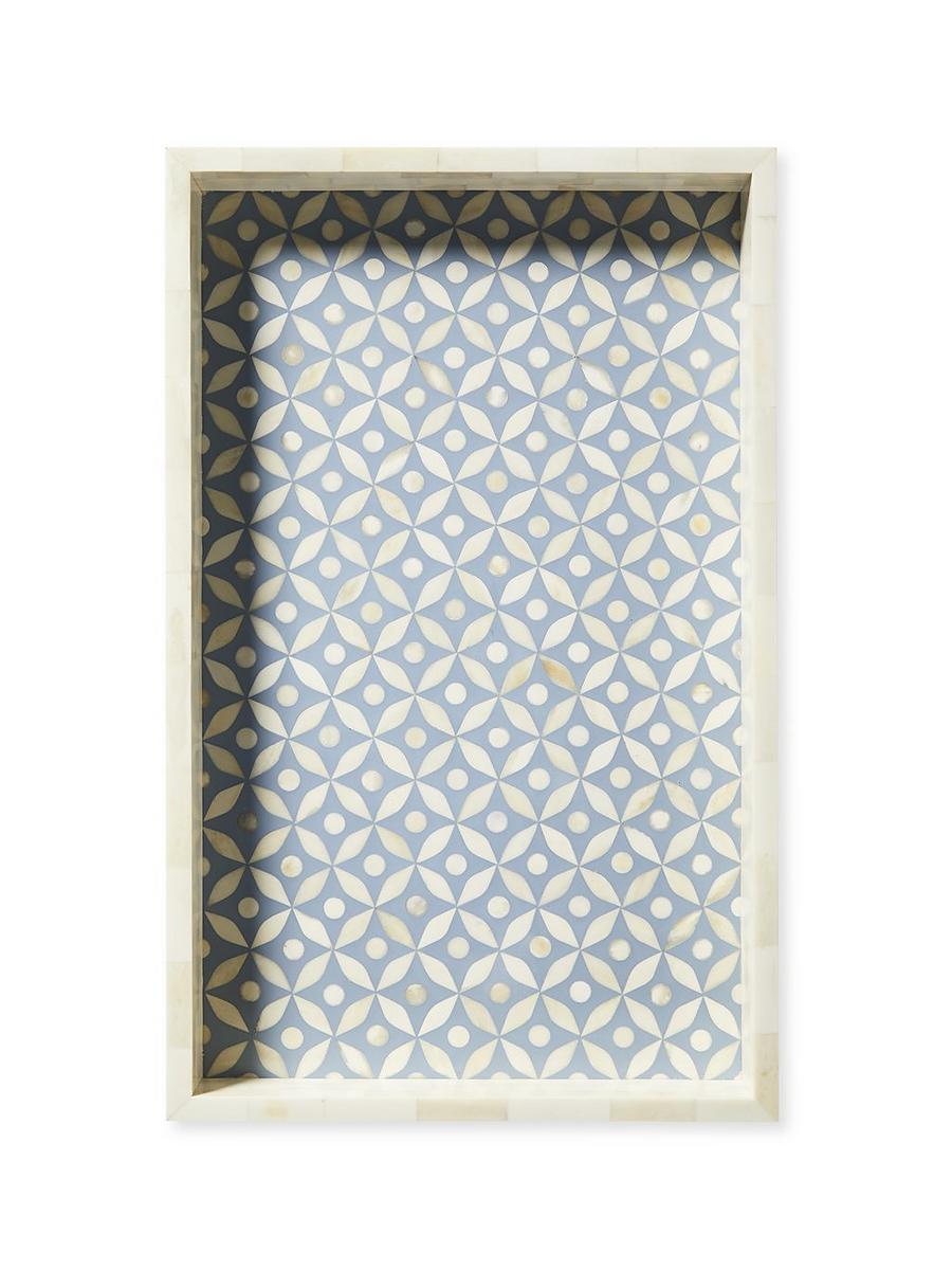 Blue Quatrefoil Bone Inlay Serving Tray Blue Quatrefoil Bone Inlay Serving Tray