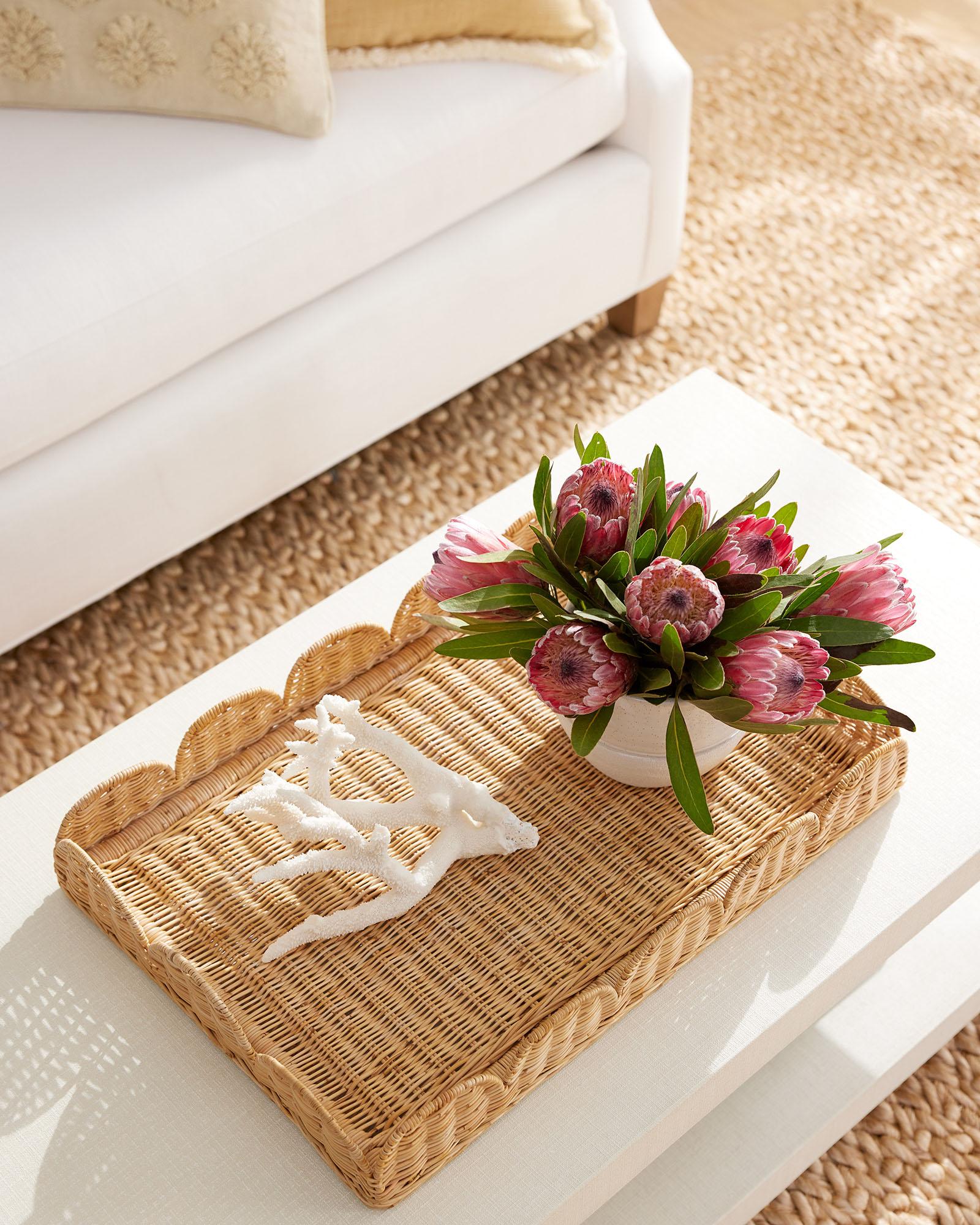 Serena & Lily Scallop Rattan Tray