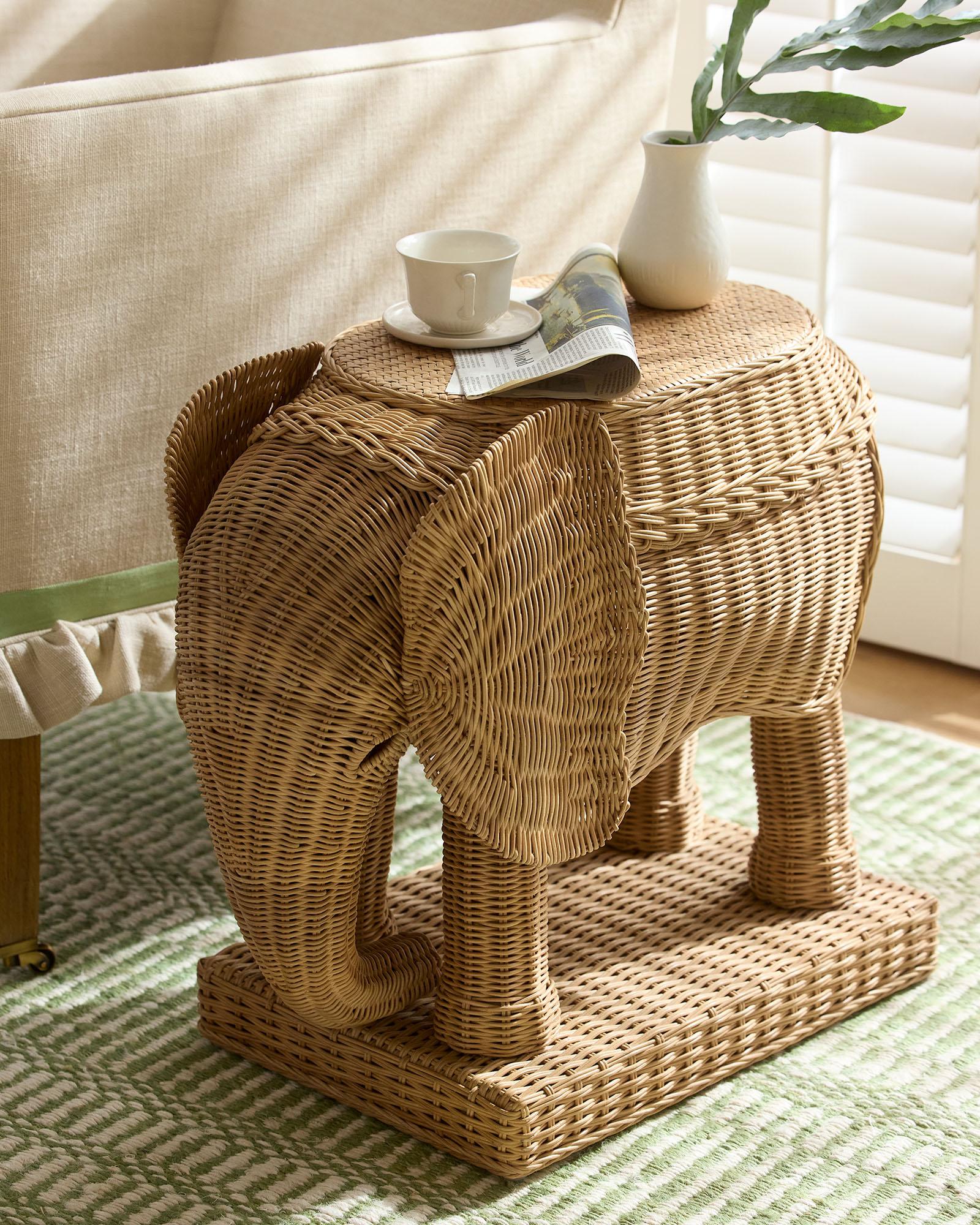Serena & Lily Elephant Rattan Side Table