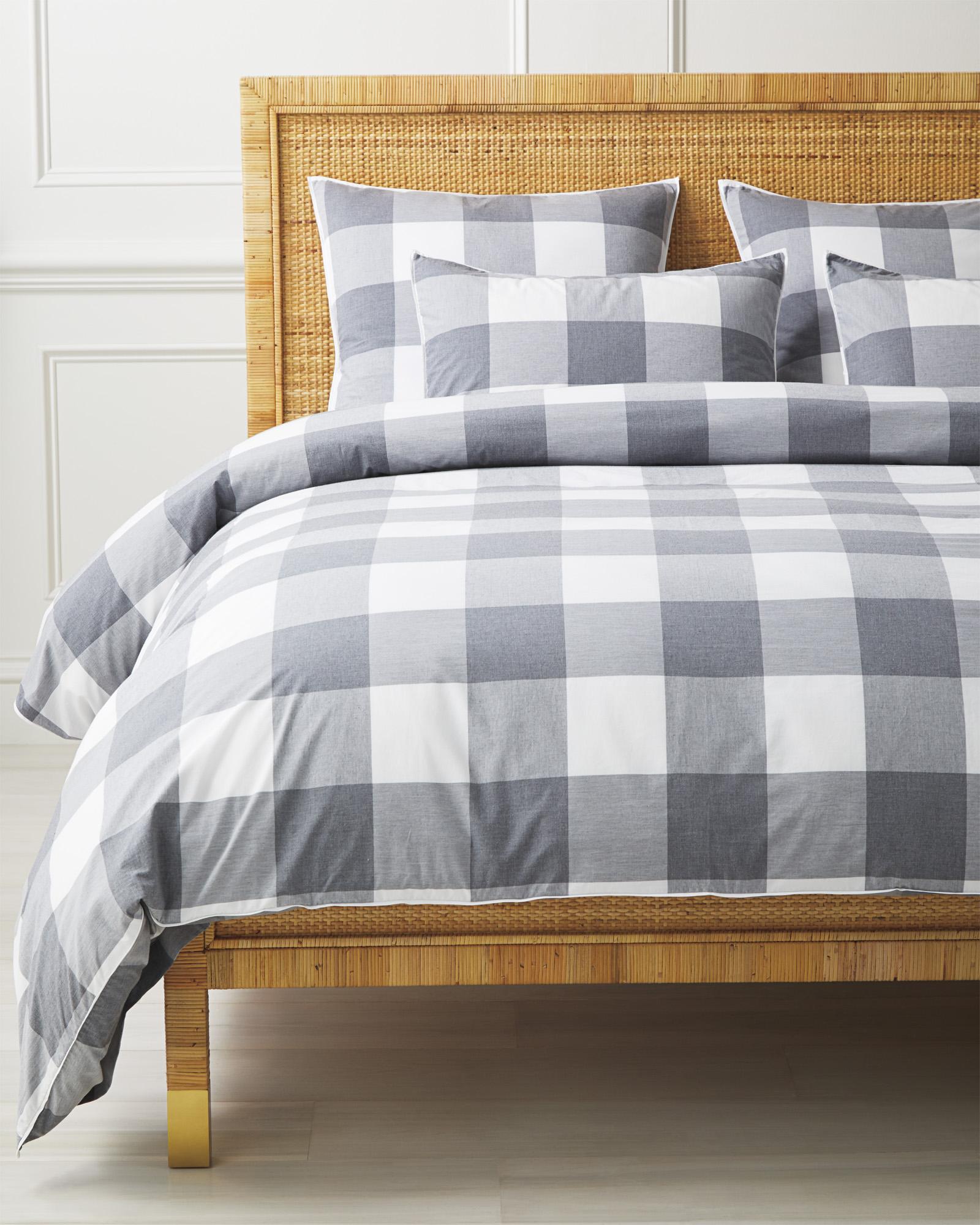 Black Gingham with Bow Ruched Duvet Cover
