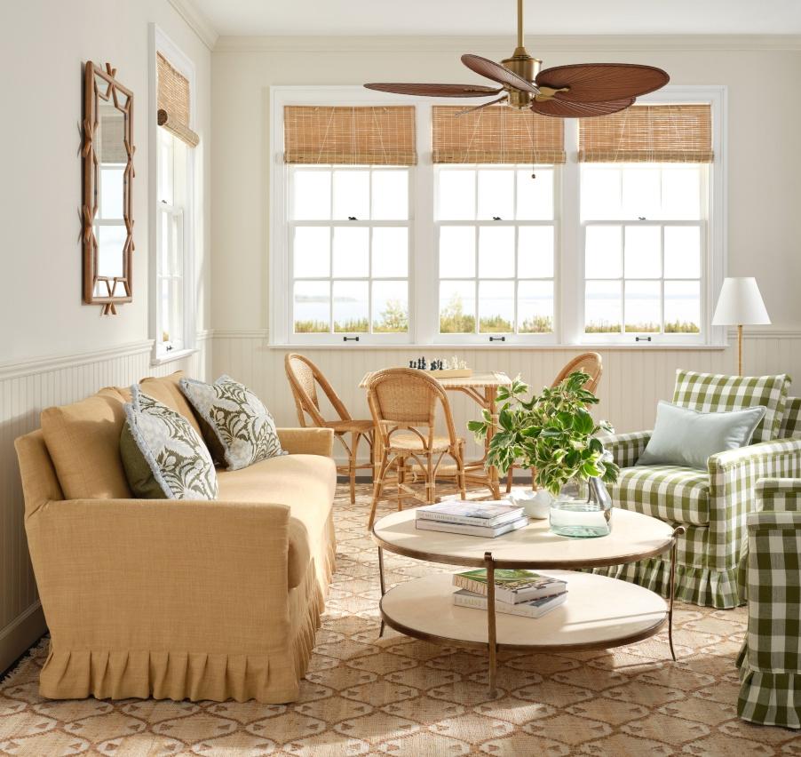 Living room with grady pleated sofa