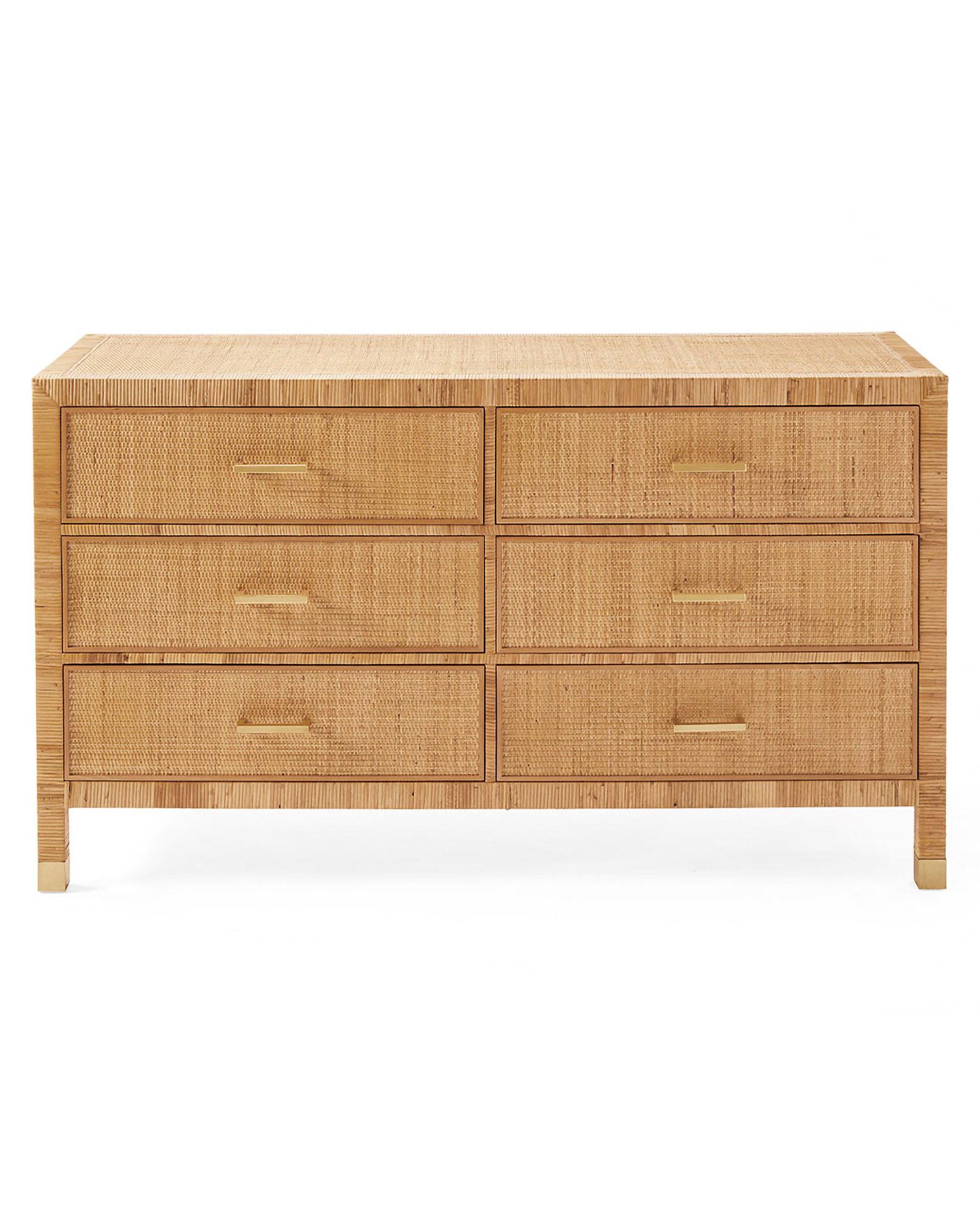 rattan long dresser SICOTAS 56.85" 6 Drawer Rattan Dresser with Storage