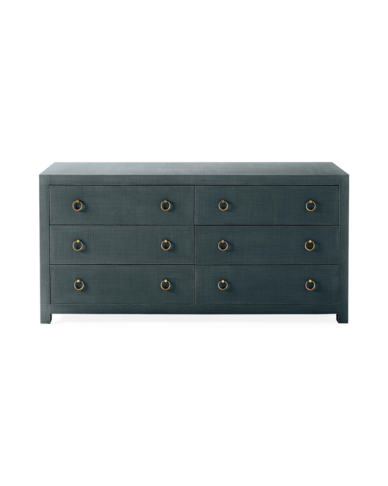 blue grasscloth dresser Ming 4 Drawer