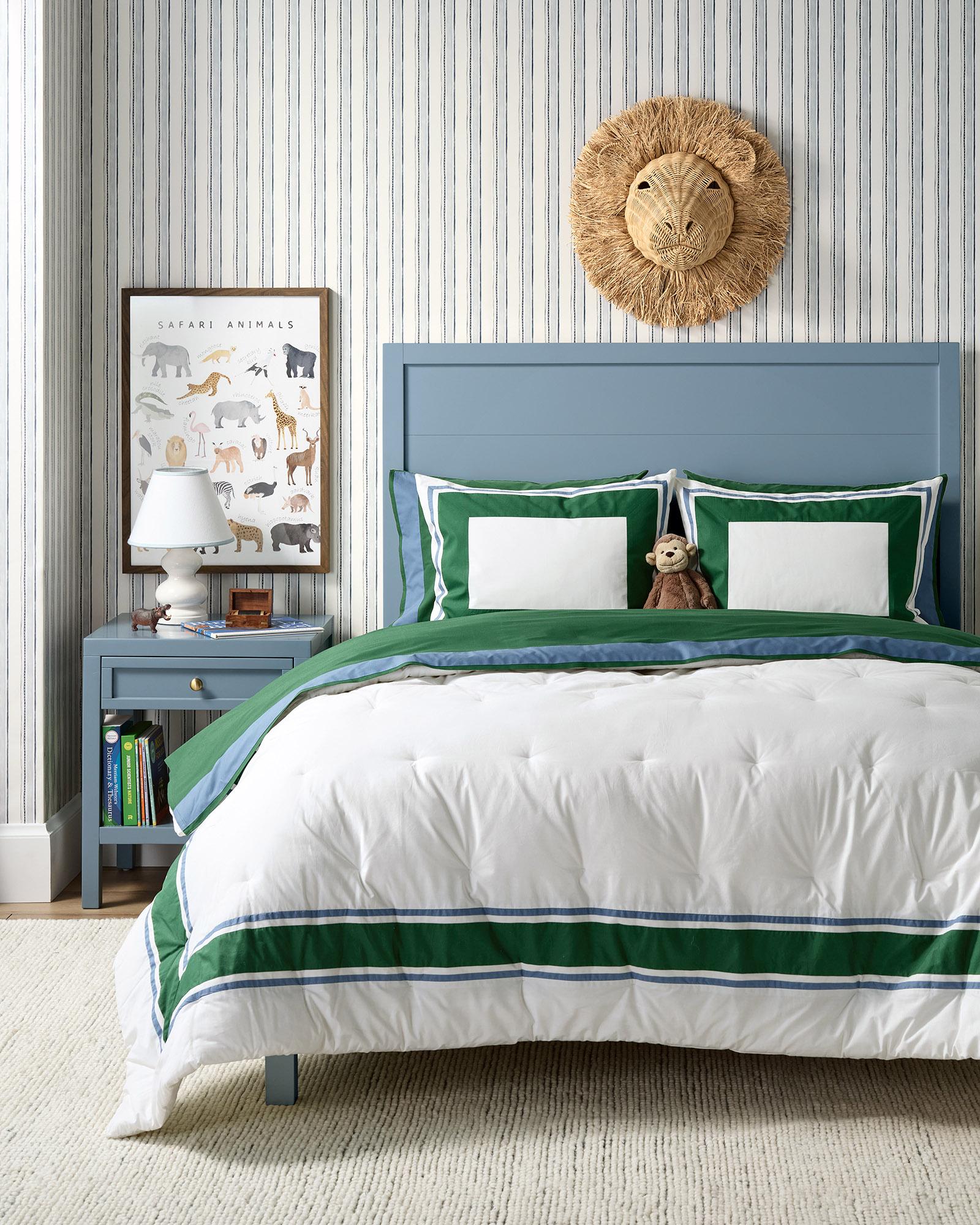 Kids-Bedroom-Green-Blue-Bedding-Borderline-Acadia-Stripe-Wallpaper ...