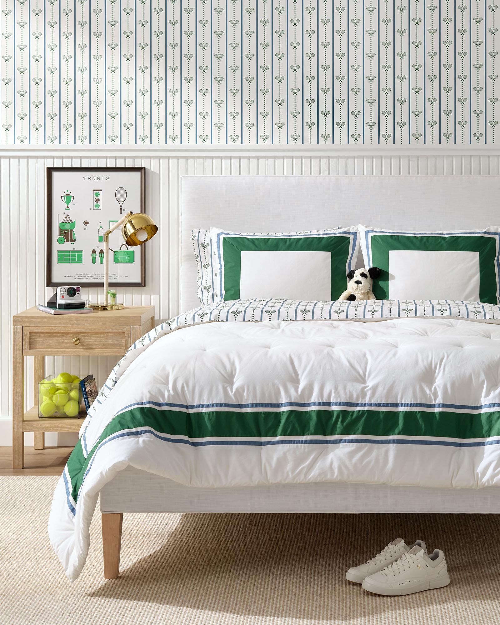 Kids-Bedroom-Green-Blue-Bedding-Borderline-Stripe-Match-Point-Wallpaper ...