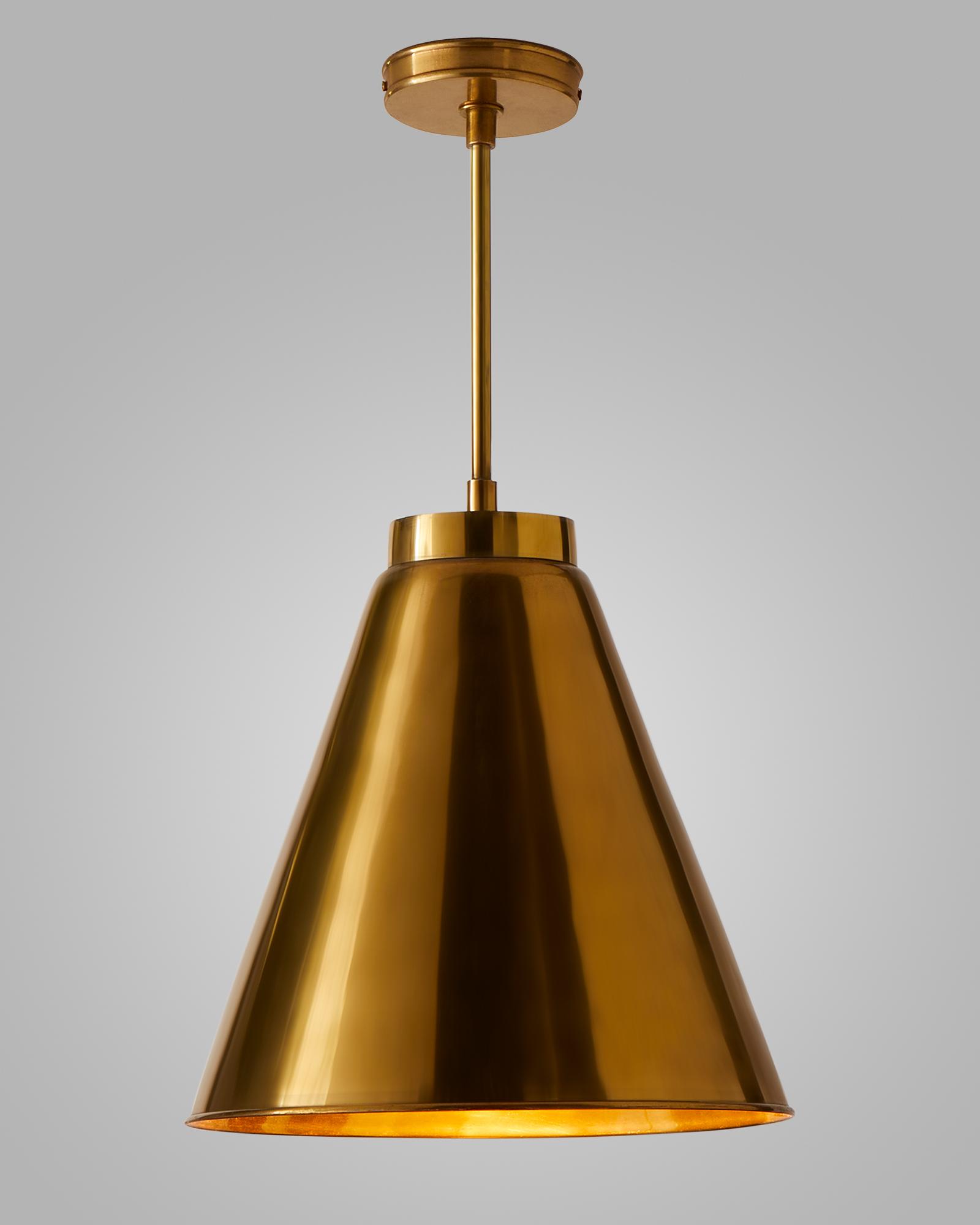 Lighting_Claremont_Pendant_Single_Large_Brass_Shade_Lit_LS0484