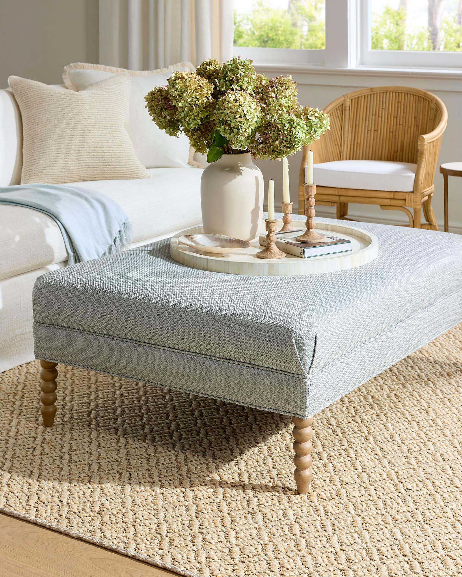 Beckett Coffee Table Ottoman - Raffia Weave Coastal Blue