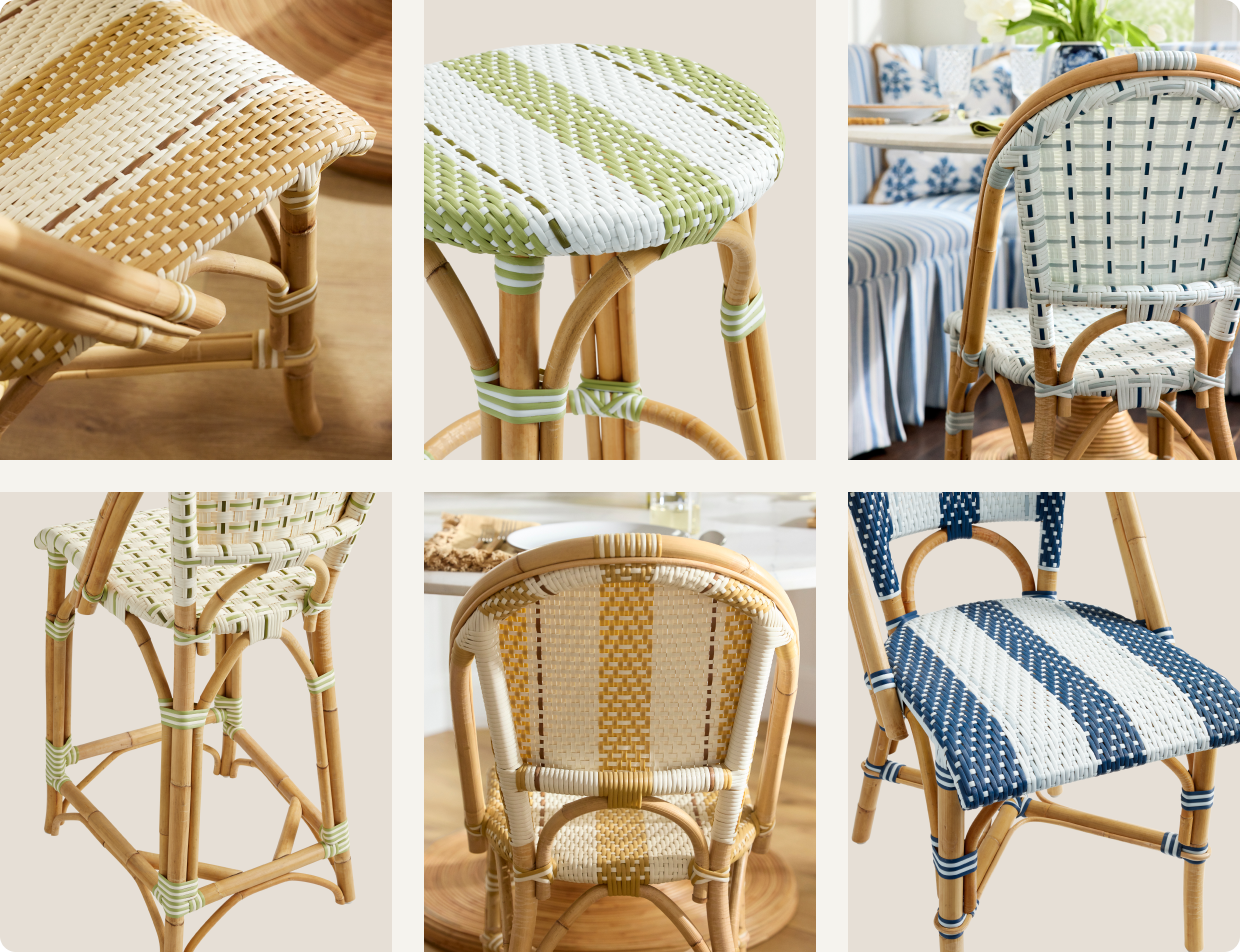 Riviera Rattan Bistro Stripe Backless Counter Stool | Serena & Lily