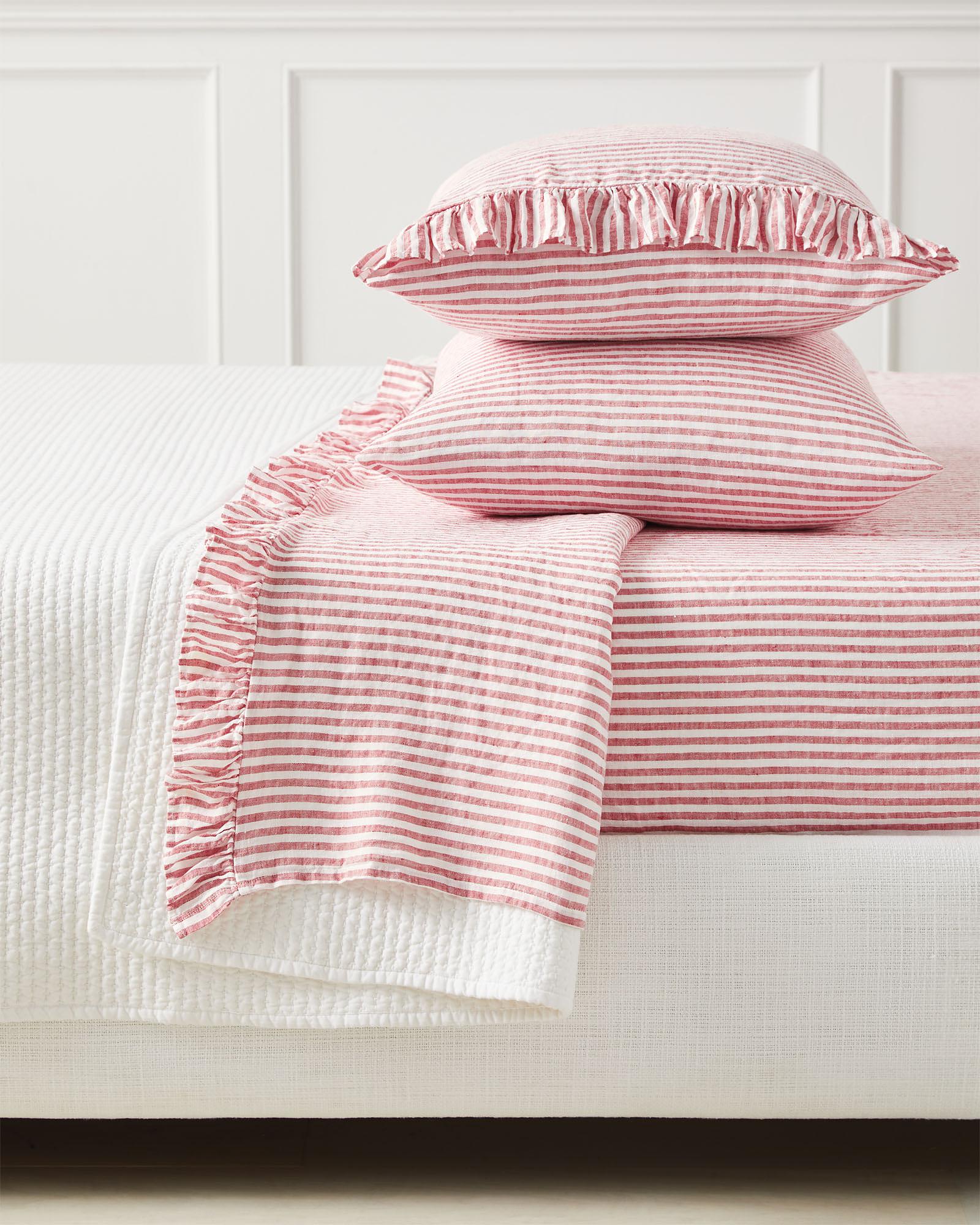 Striped Ruffled Sheets Nantucket Stripe Sheet Set - Red | Serena and Lily