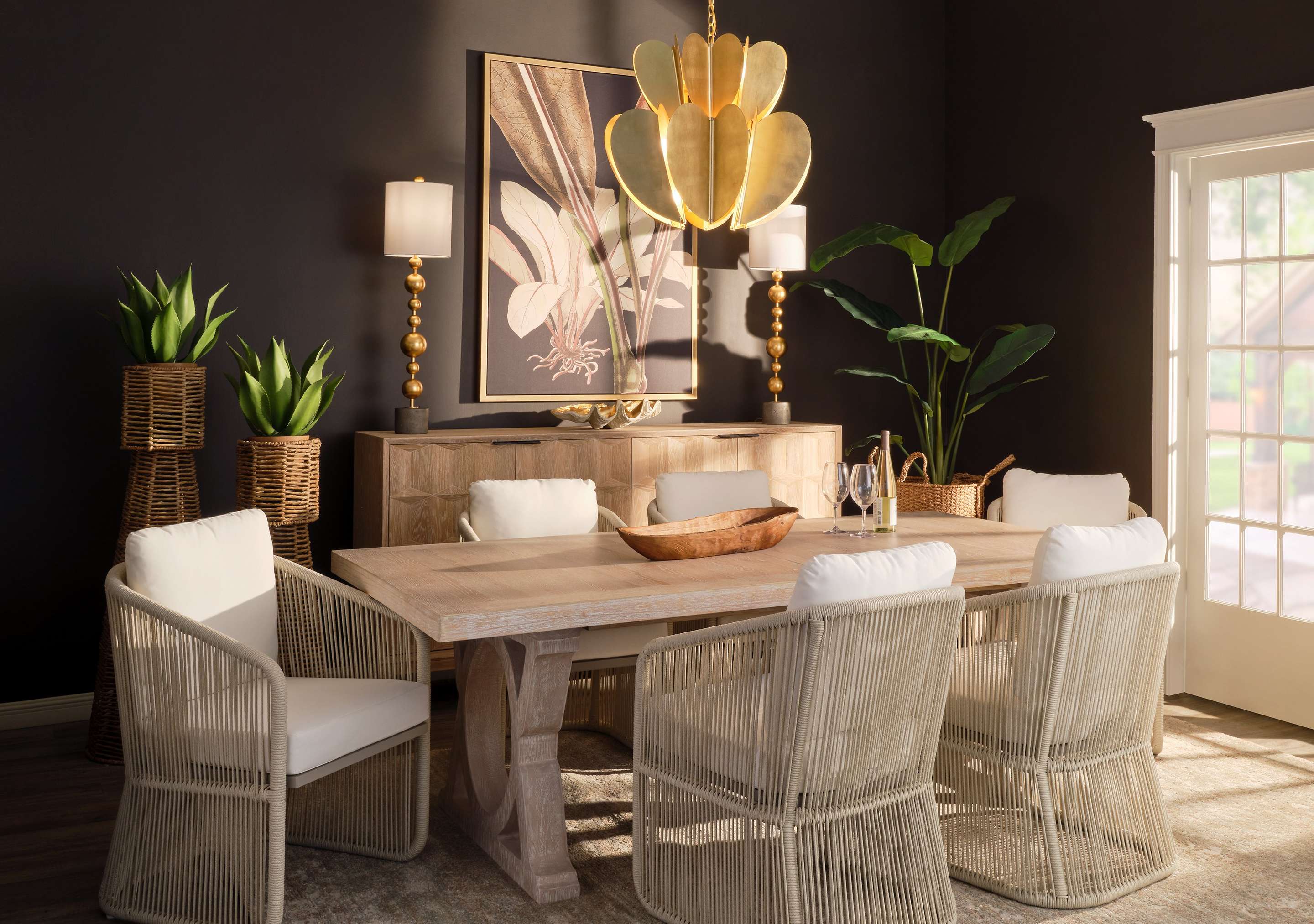 Dining Room with golden chandelier