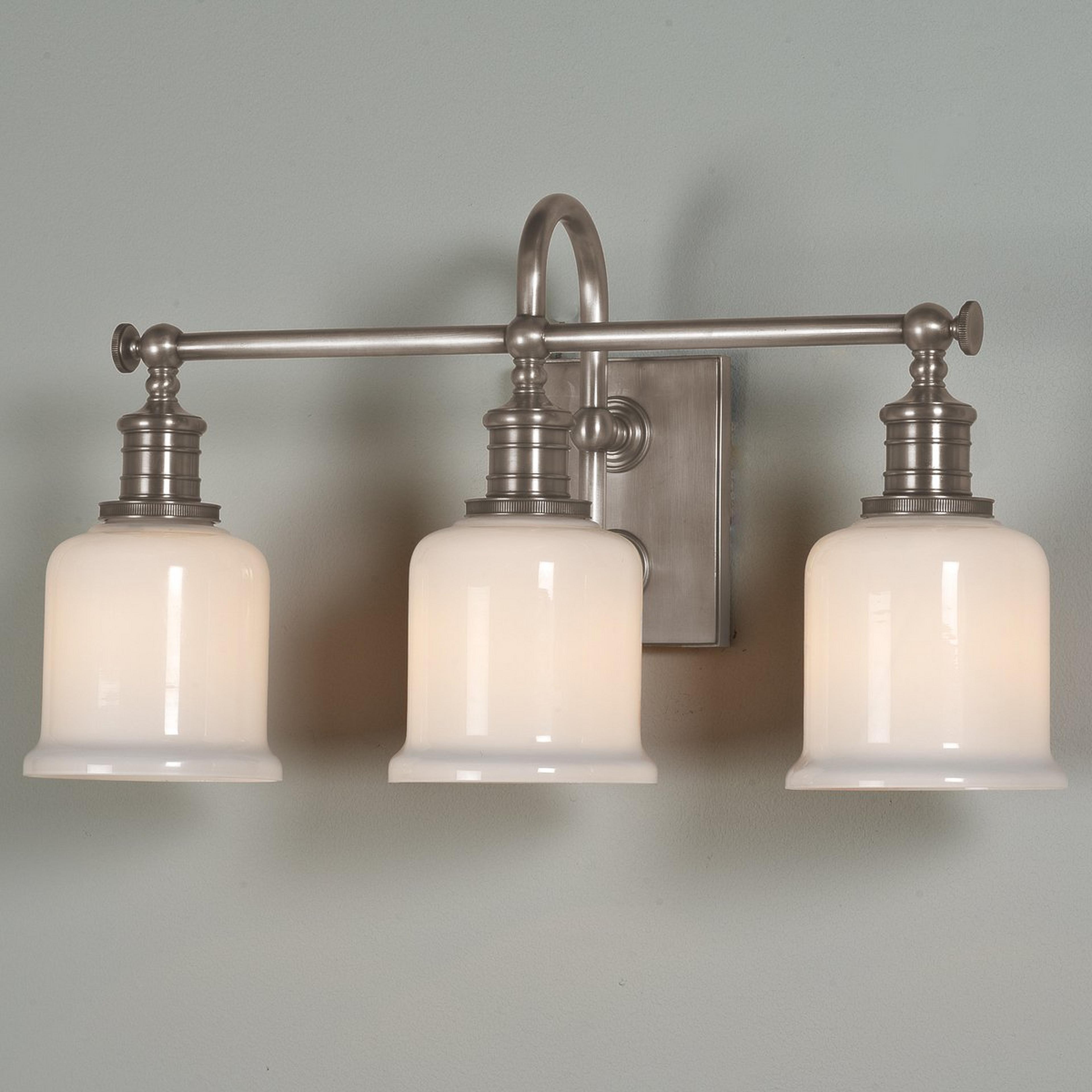 A Well Appointed Vanity Light - 3 Light with Satin Nickel / Opal Glass color