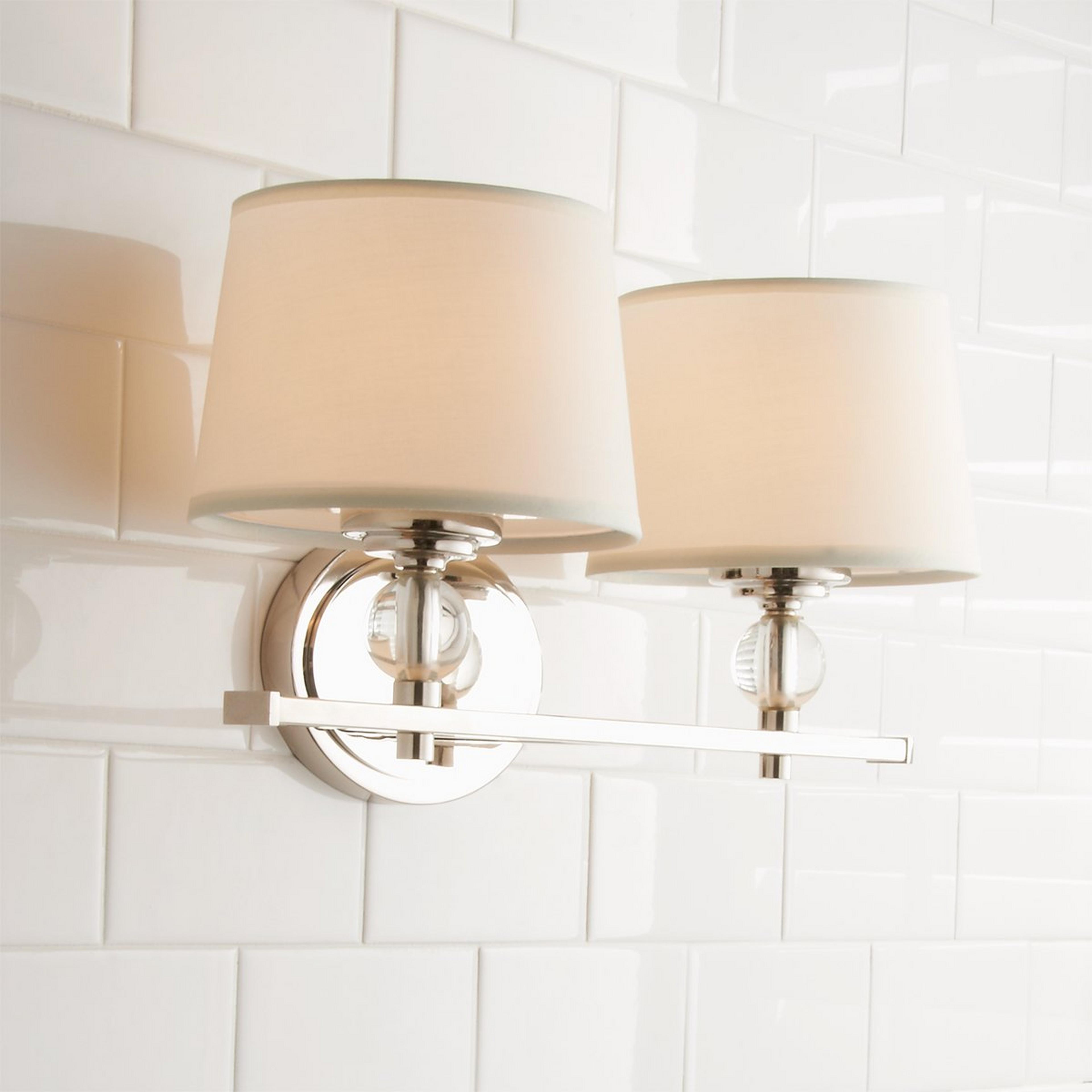 A Crystal Accent Vanity Light - 2 Light with Polished Nickel / Crystal / White color