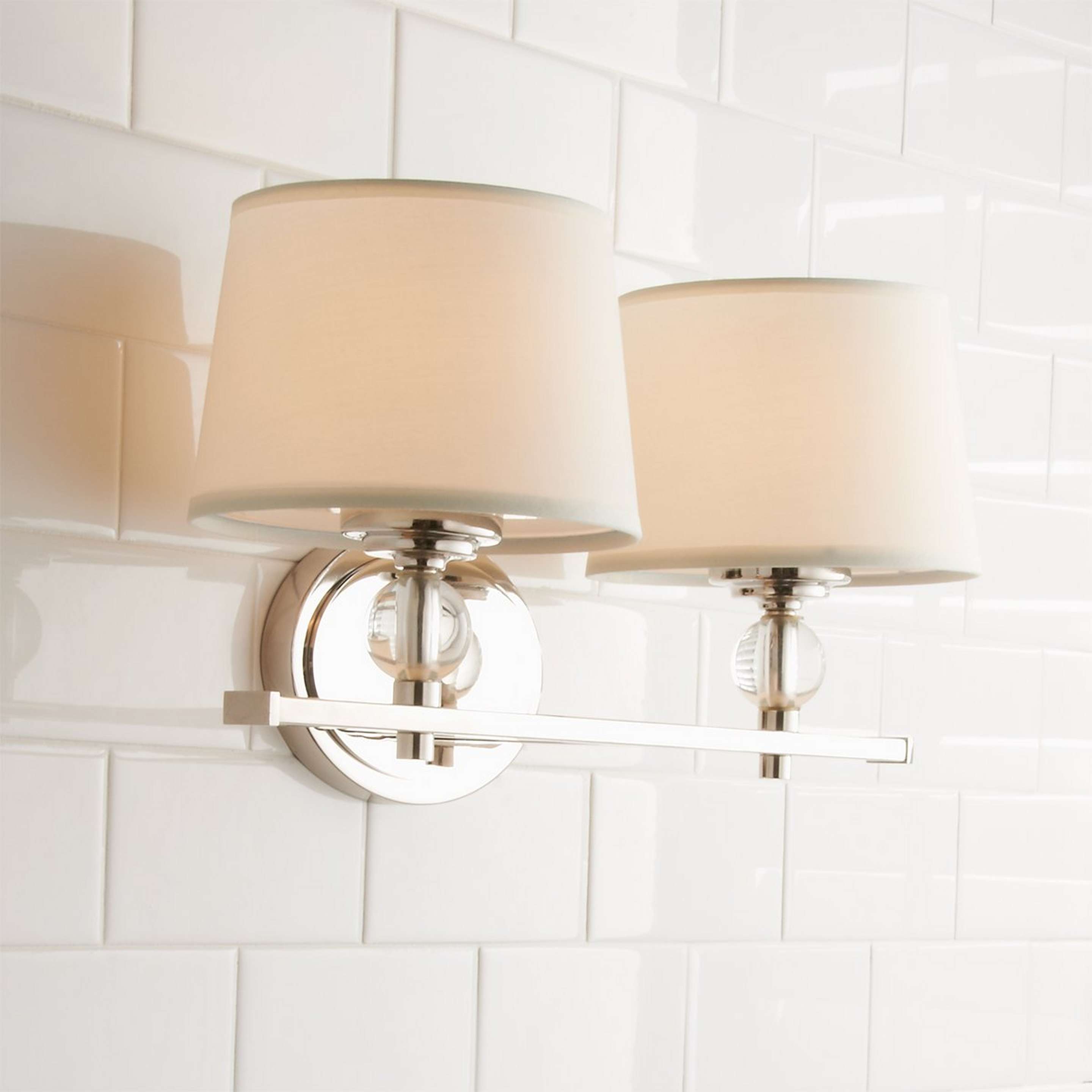 A Crystal Accent Vanity Light - 2 Light with Polished Nickel / Crystal / White color