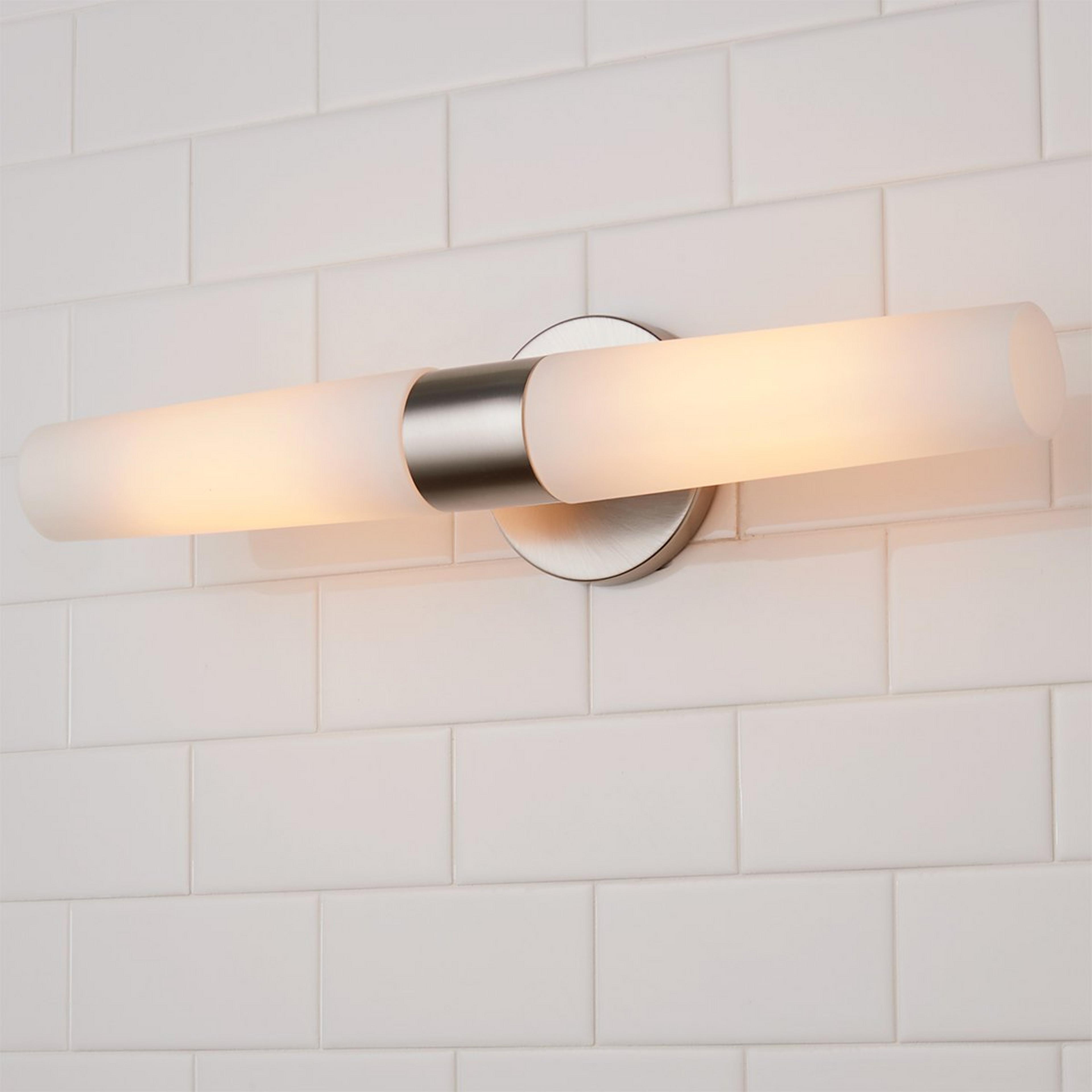 A Linear Tube Vanity Light - 2 Light with Brushed Nickel color