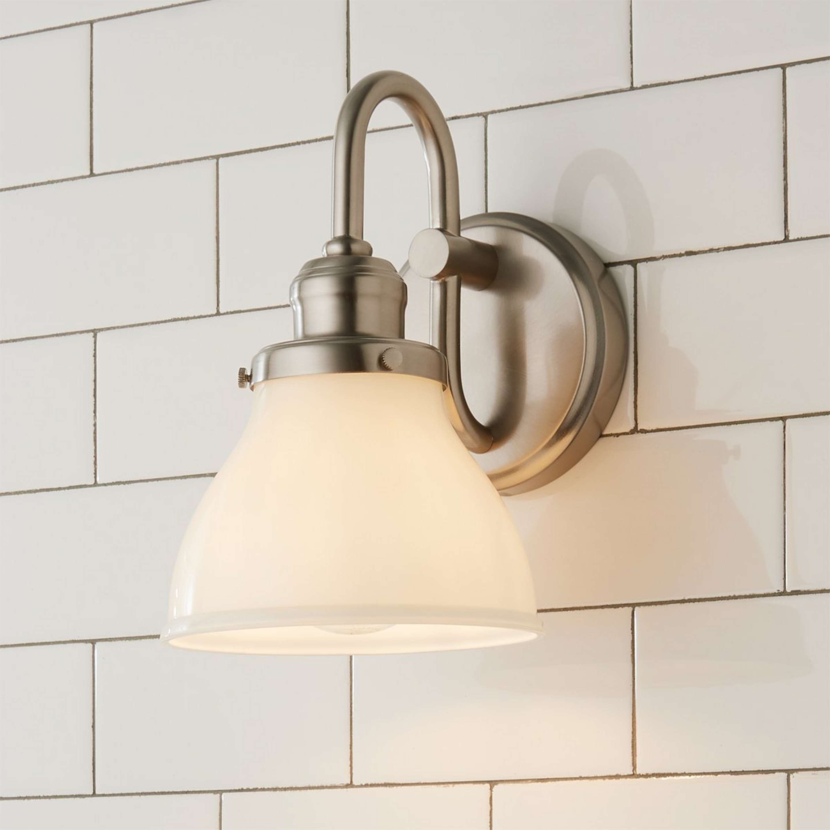 A Montpelier Bath Sconce - Milk with Brushed Nickel / Milk Glass color