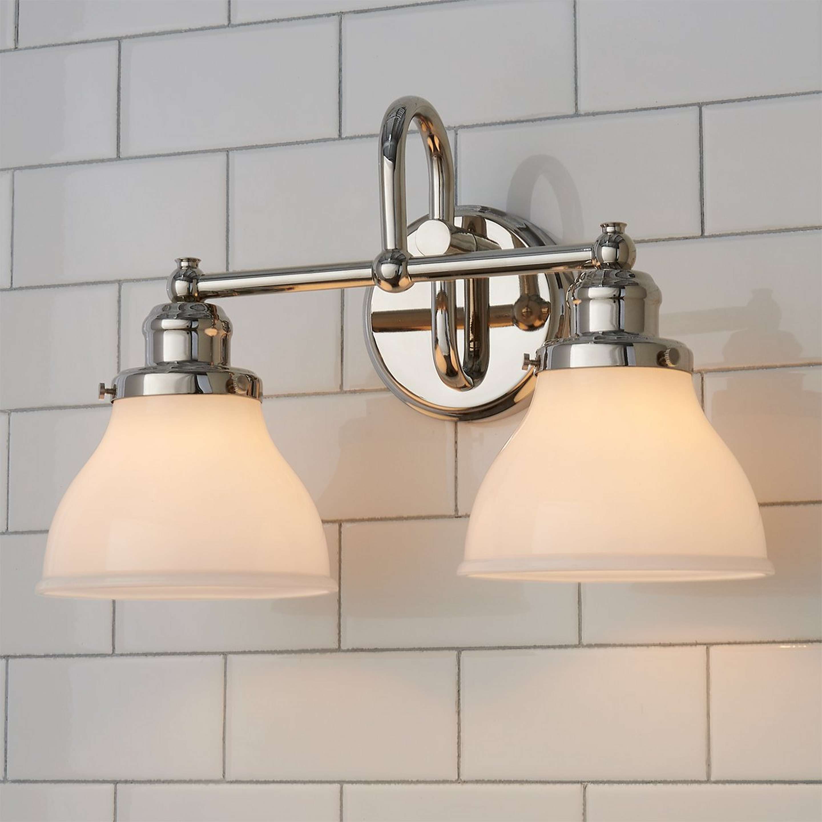 A Montpelier Vanity Light - 2 Light - Milk with Polished Nickel / Milk Glass color
