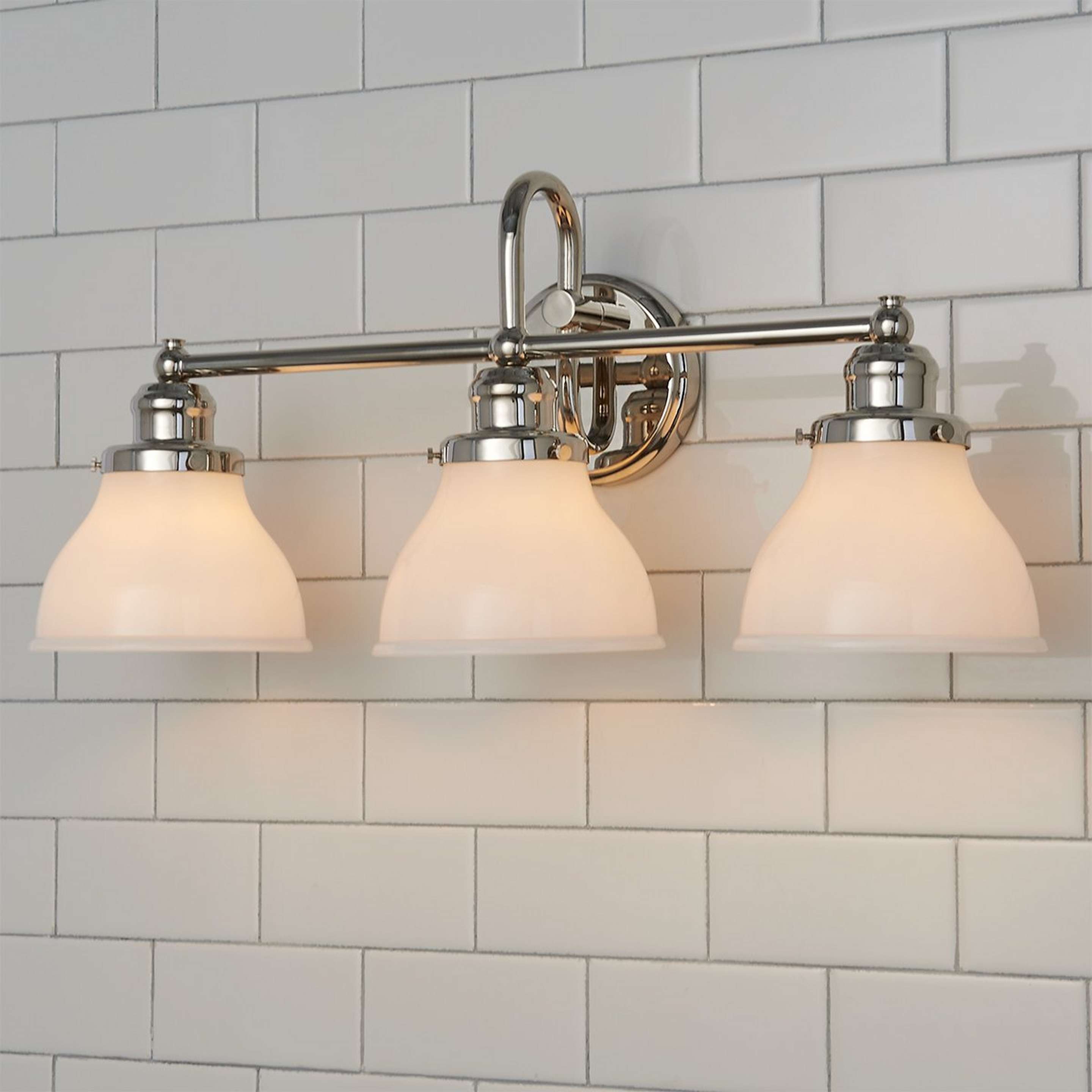 A Montpelier Vanity Light - 3 Light - Milk with Polished Nickel / Milk Glass color
