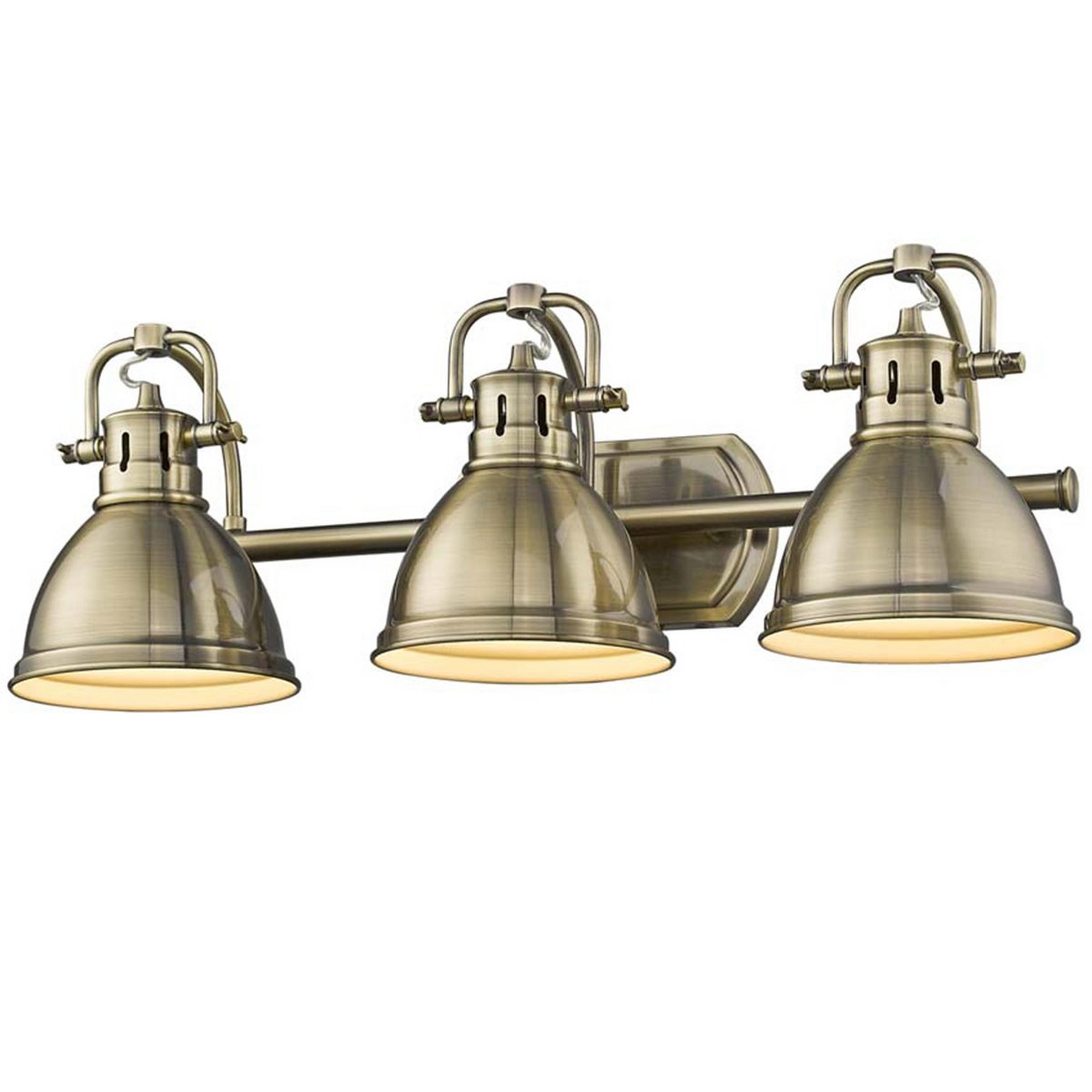 A Classic Dome Shade Vanity Light - 3 Light with Aged Brass color