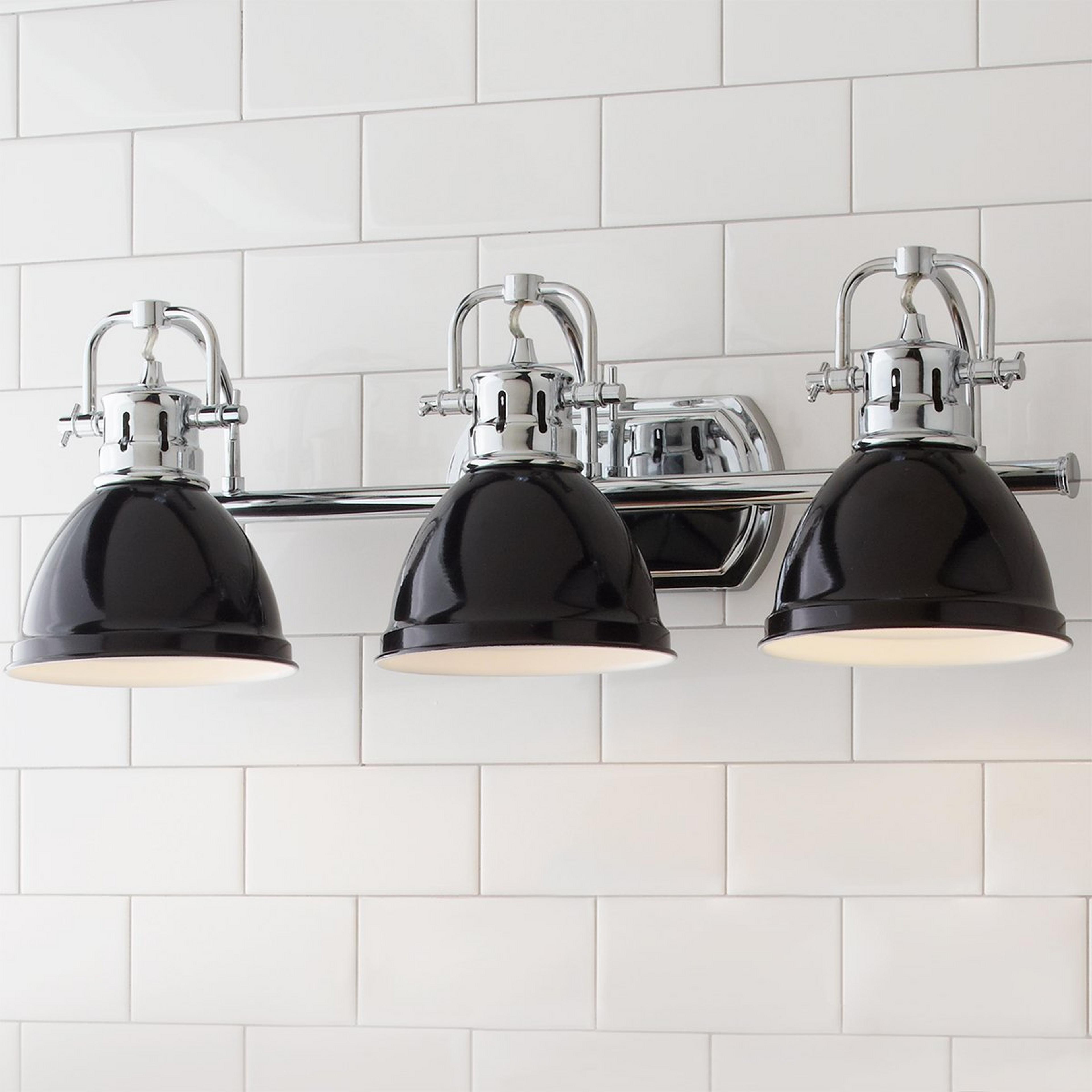 A Classic Dome Shade Vanity Light - 3 Light with Chrome / Gloss Black  color