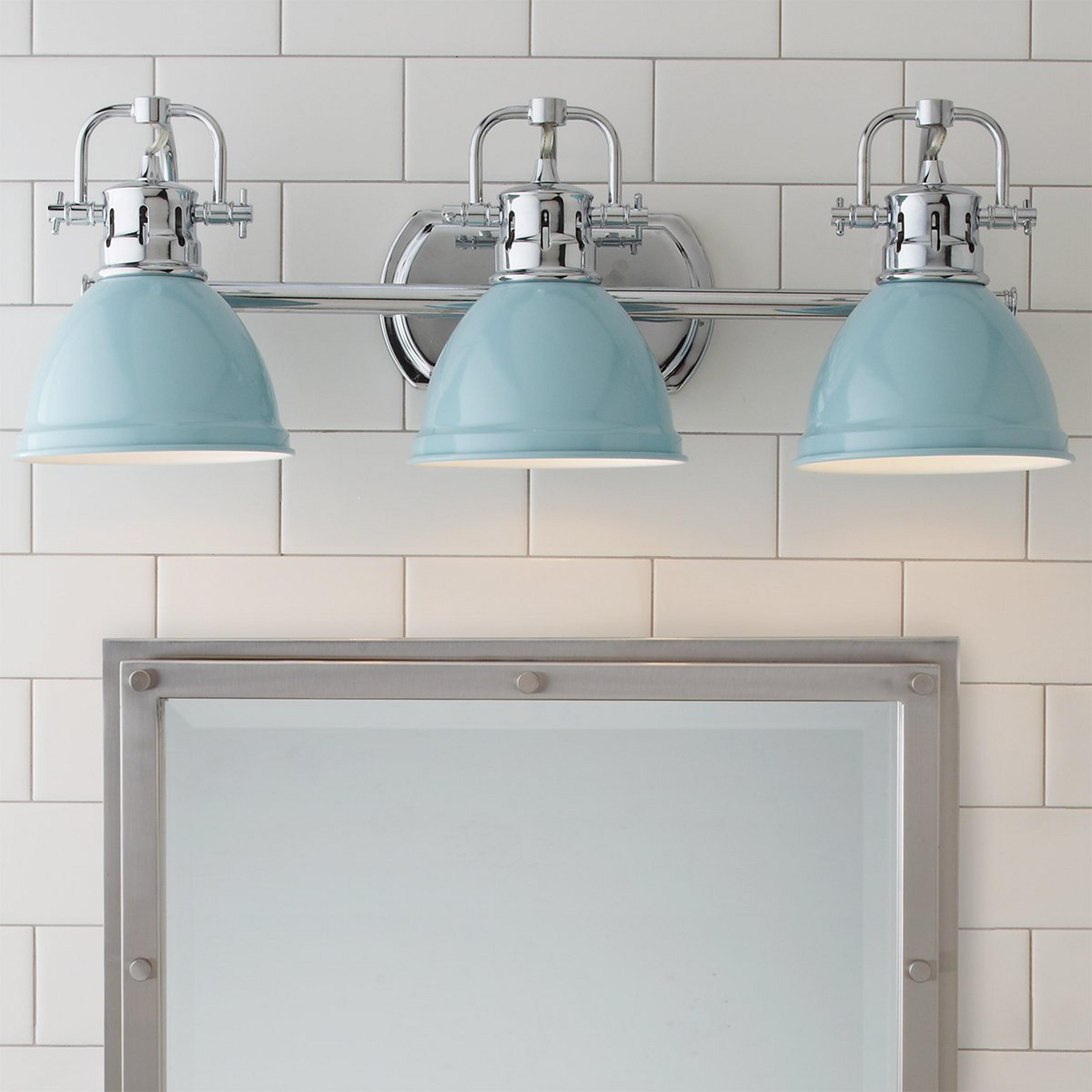 A Classic Dome Shade Vanity Light - 3 Light with Chrome / Seafoam color