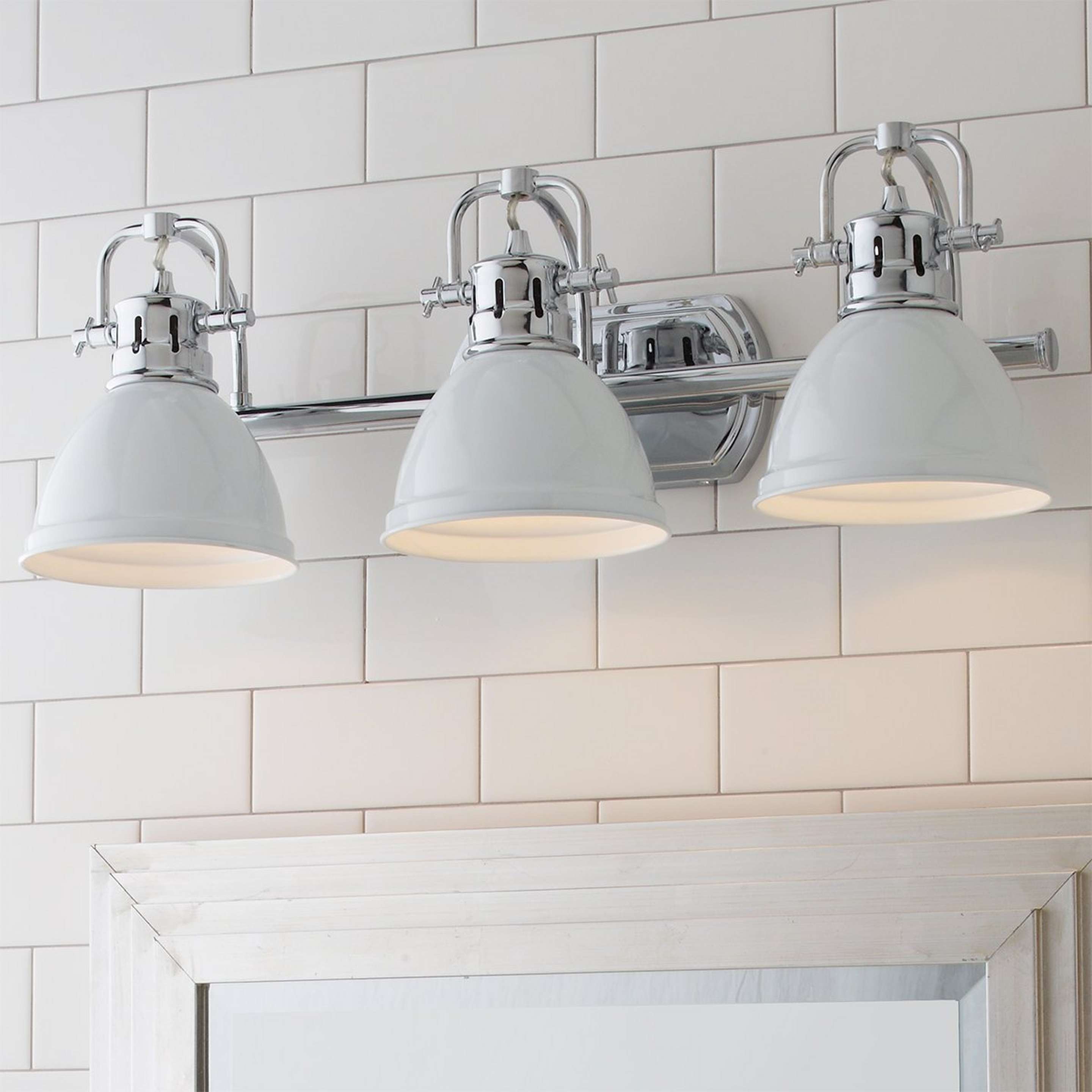 A Classic Dome Shade Vanity Light - 3 Light with Chrome / White color