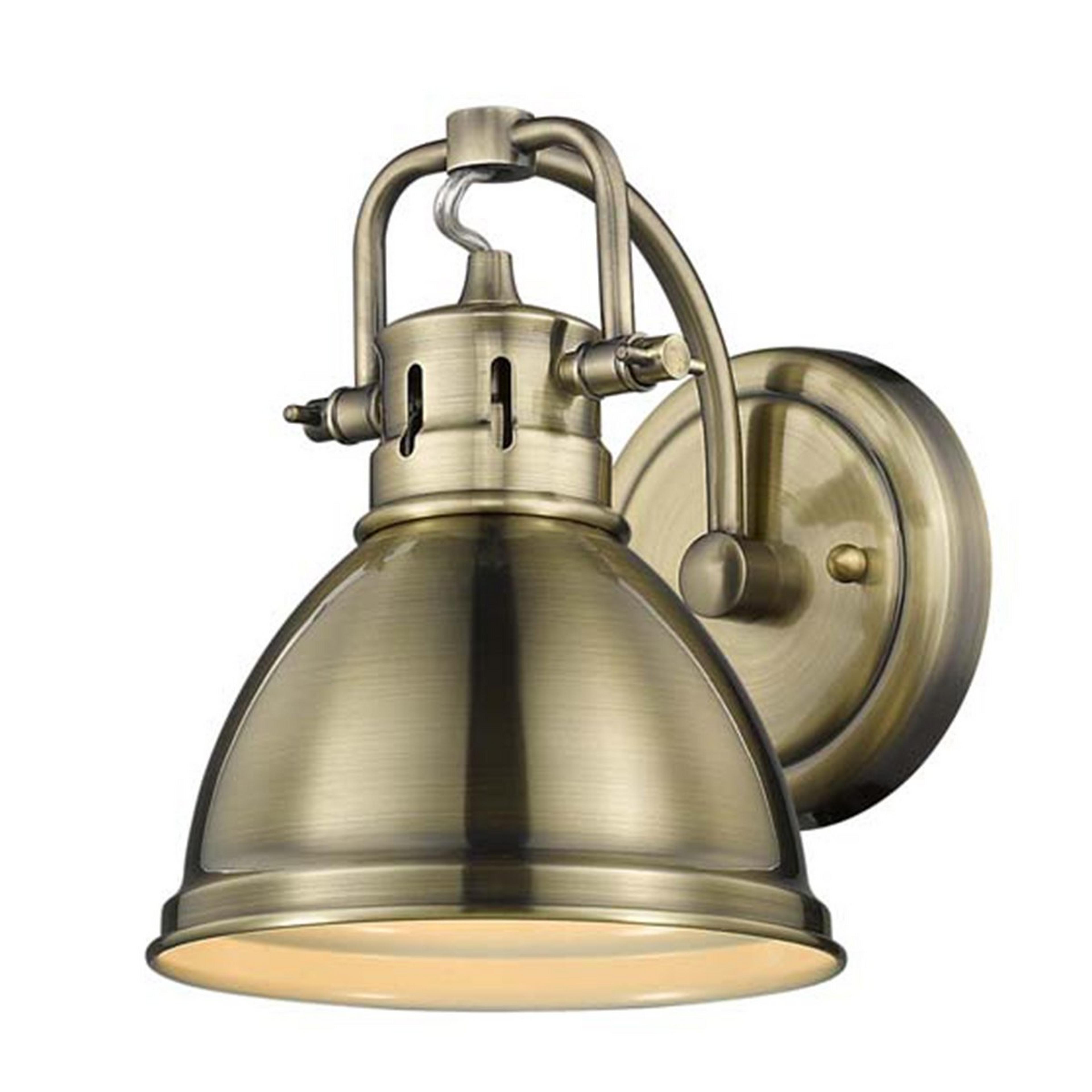 A Classic Dome Shade Bath Sconce with Aged Brass color