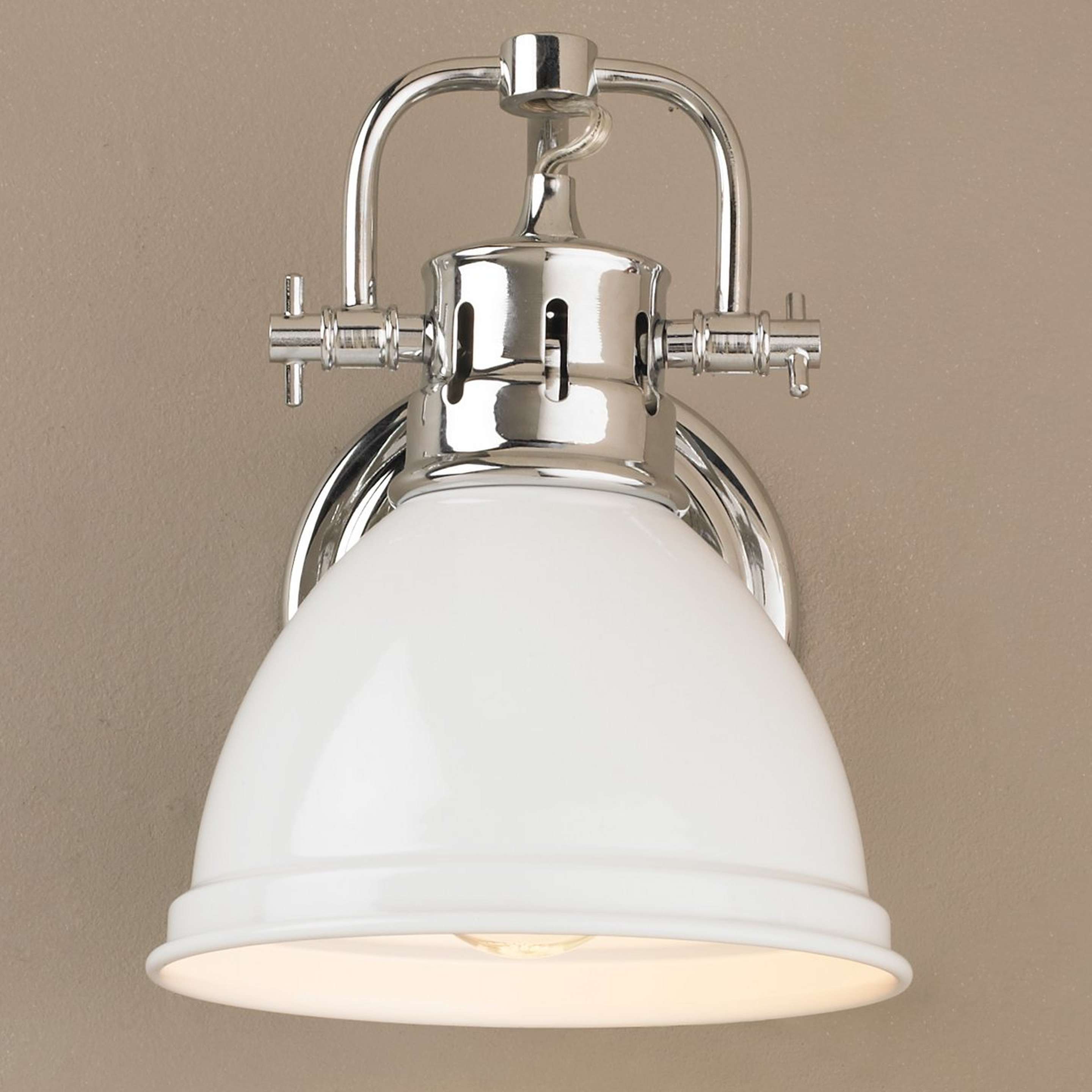 A Classic Dome Shade Bath Sconce with Chrome / White color