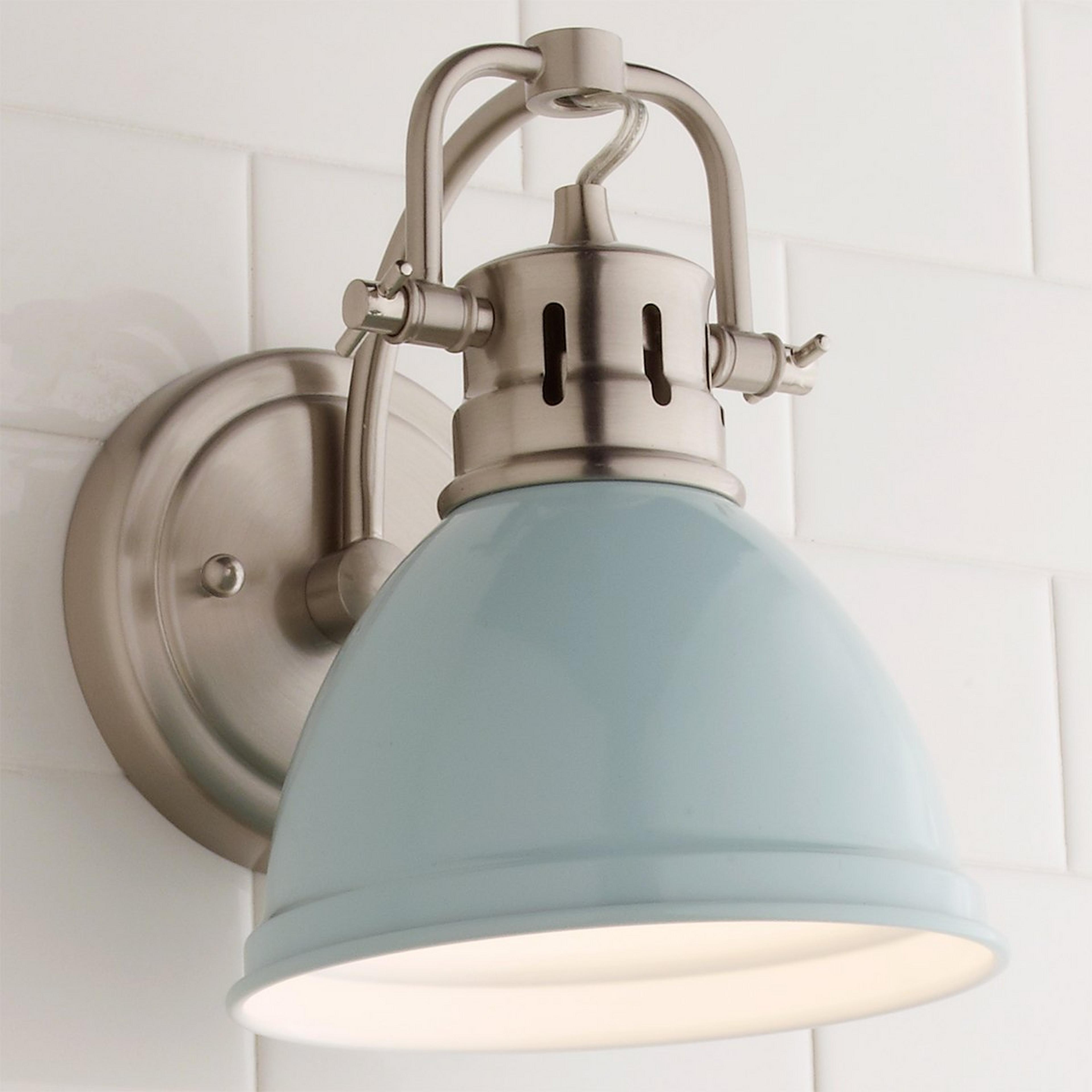 A Classic Dome Shade Bath Sconce with Pewter / Seafoam color