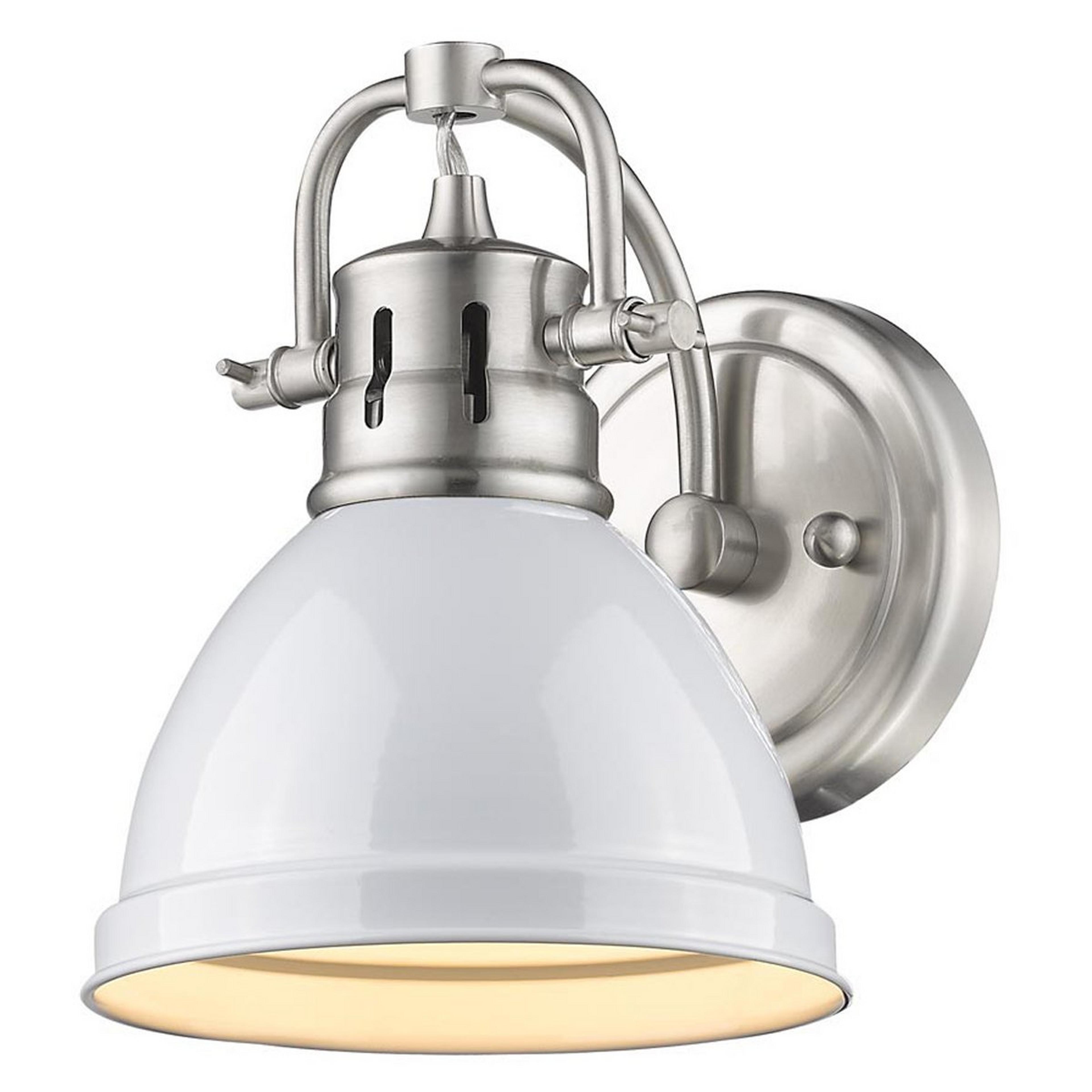 A Classic Dome Shade Bath Sconce with Pewter / White color