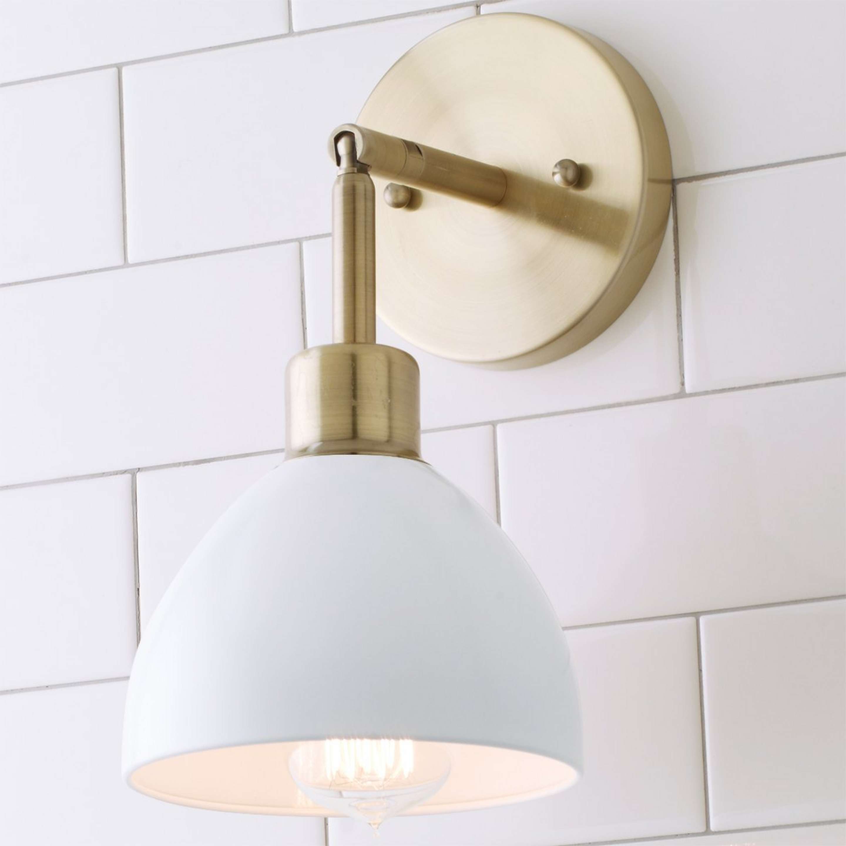 A Young House Love Dapper Sconce with Brushed Brass / White color