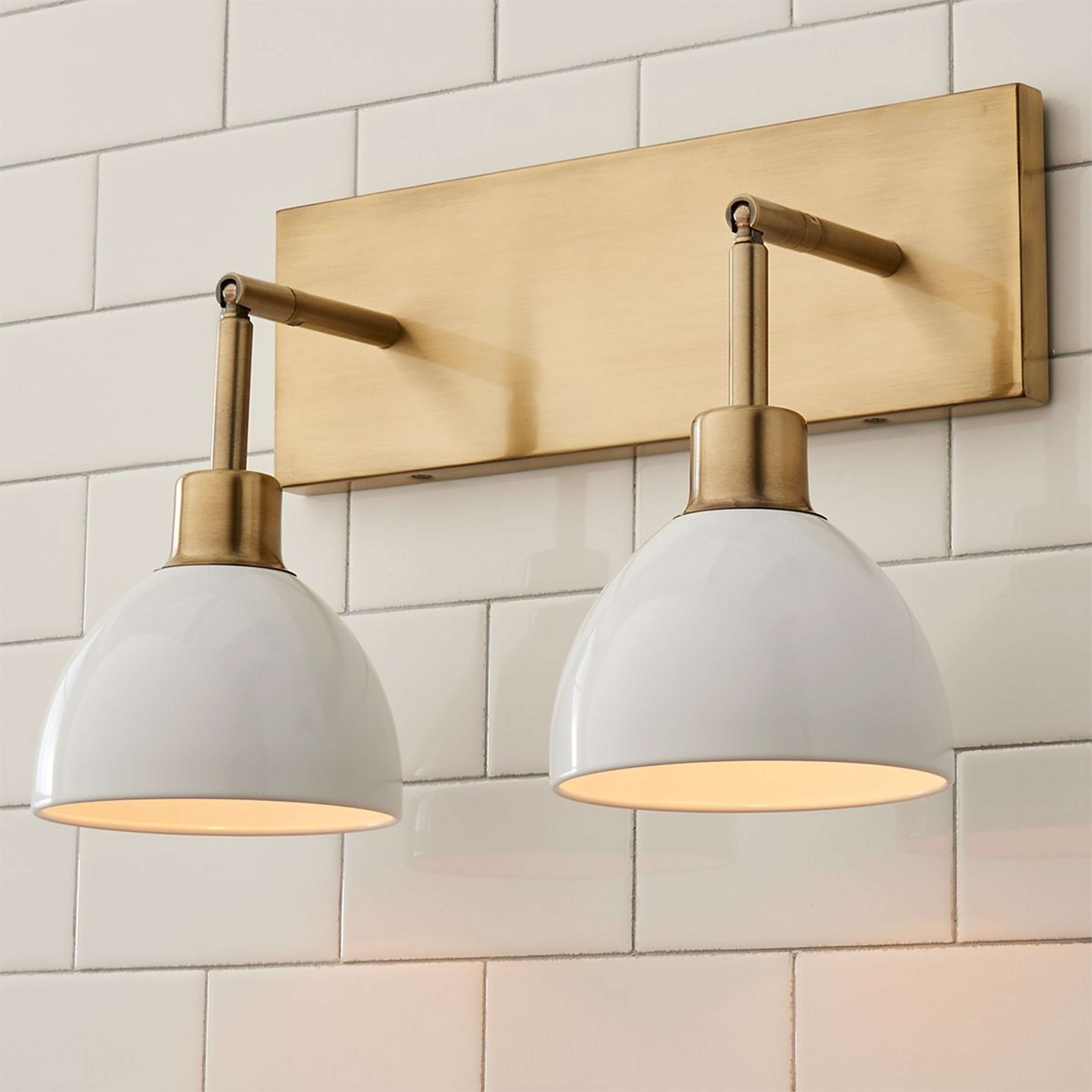 A Young House Love Dapper Vanity Light - 2 Light with Brushed Brass / White color