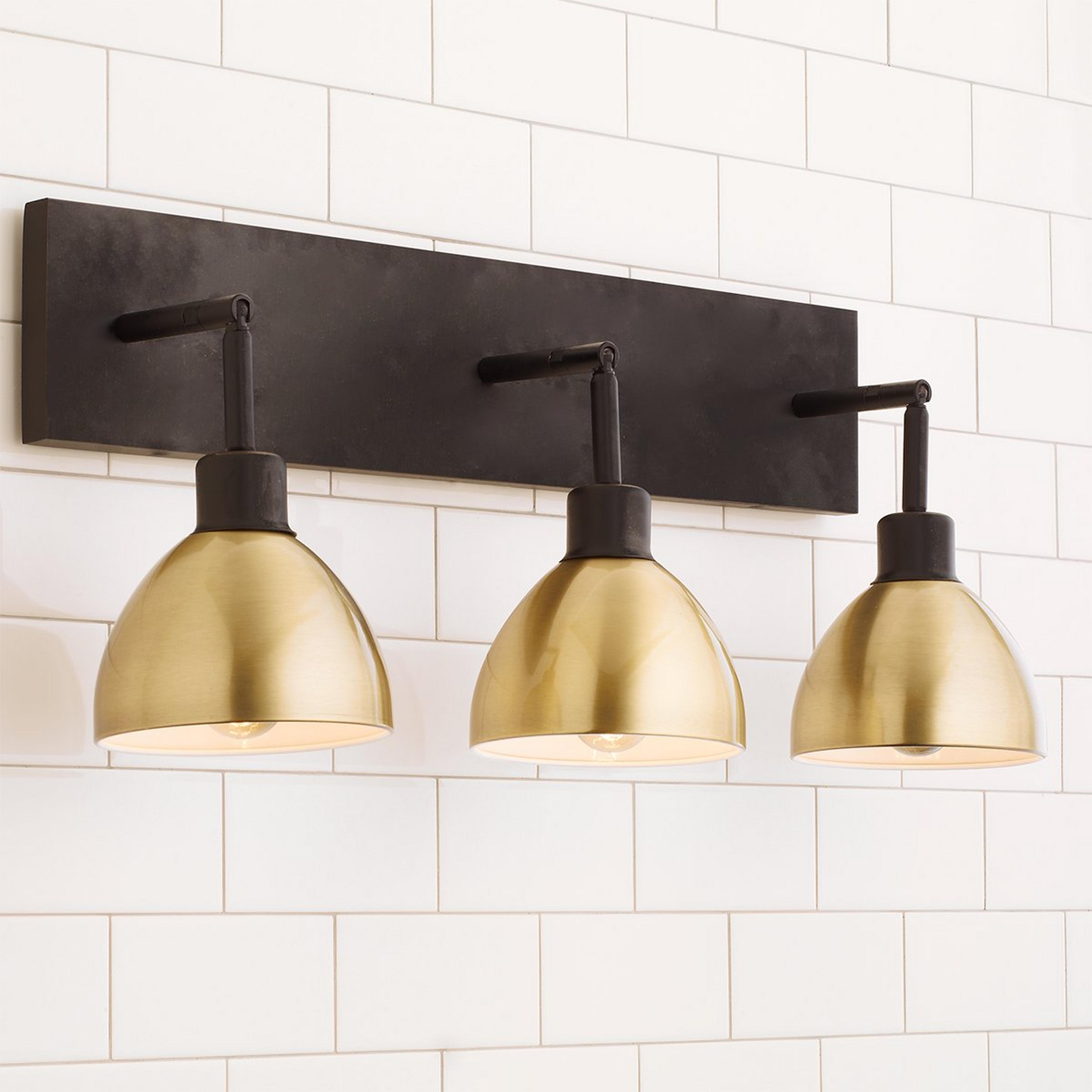 A Young House Love Dapper Vanity Light - 3 Light with Bronze / Brushed Brass color