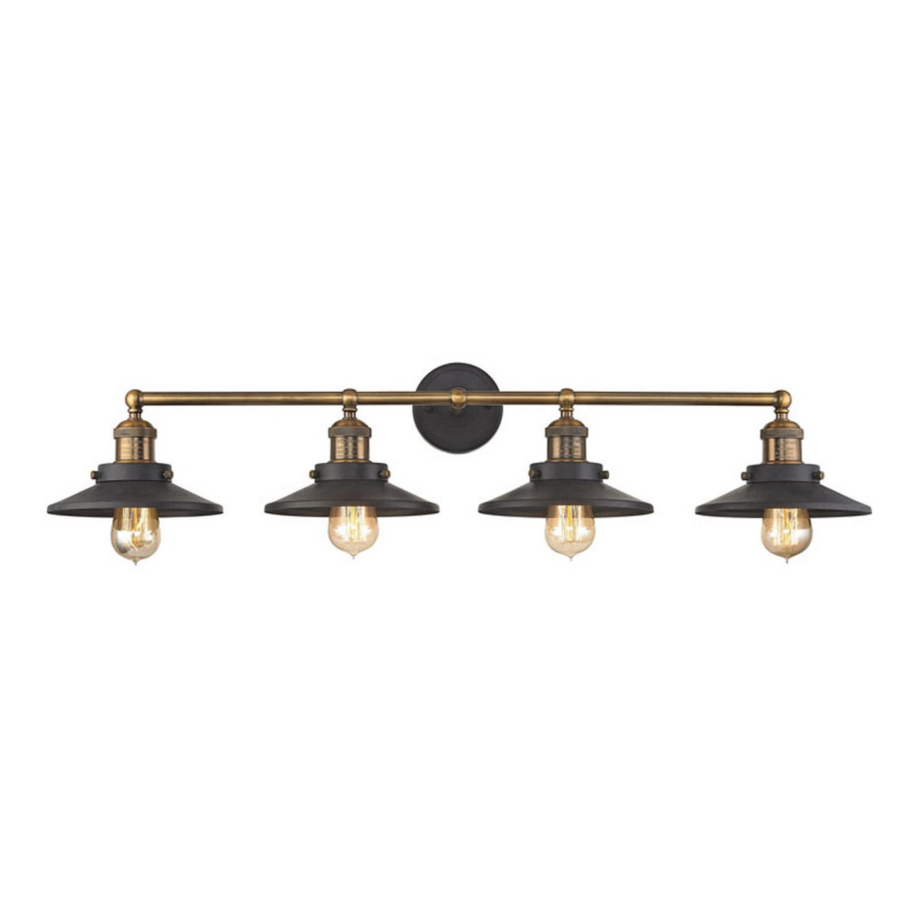 A Metro Shaded Vanity Light - 4 Light with Graphite / Antique Brass color