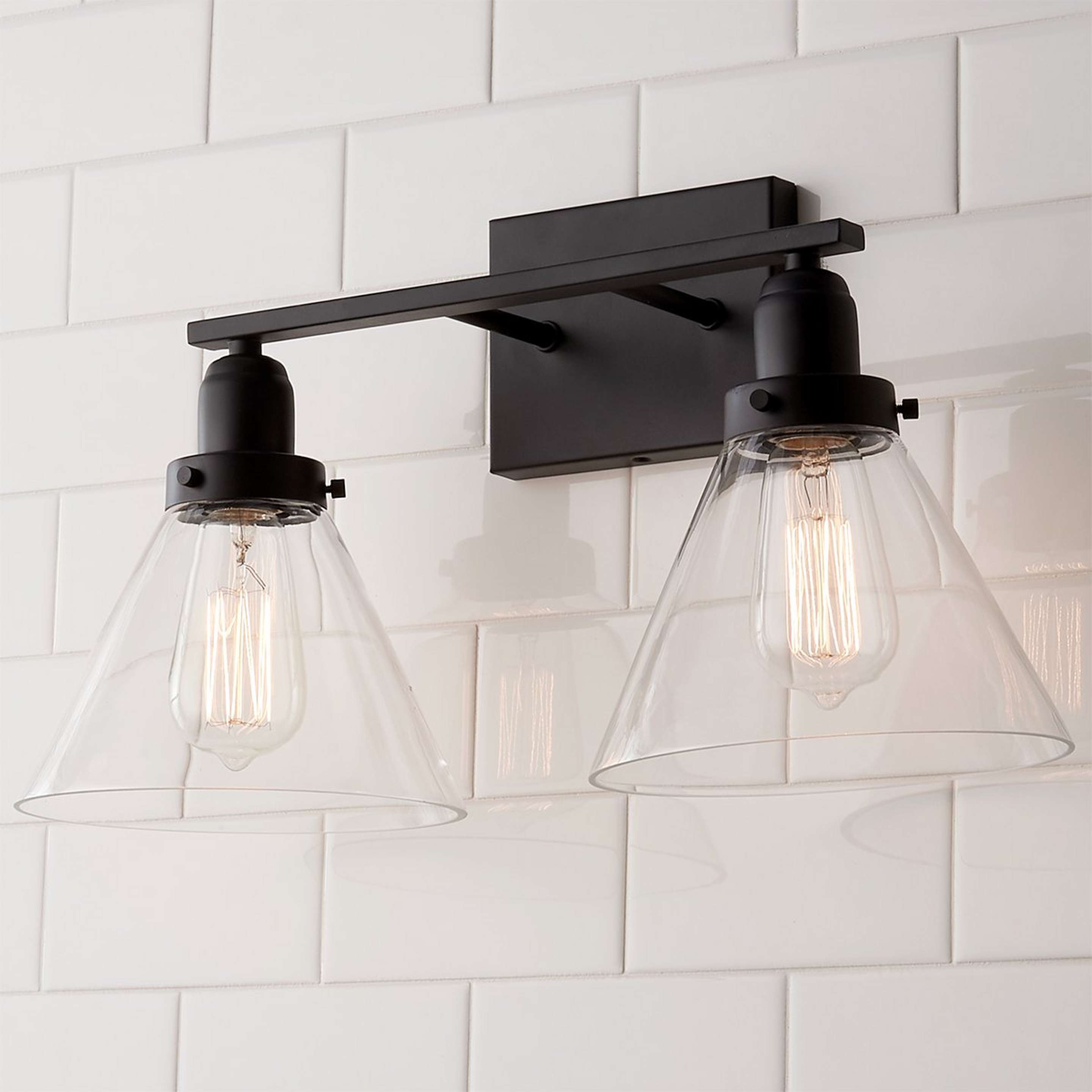 A Industrial Triangle Shade Vanity Light - 2 Light with Black color