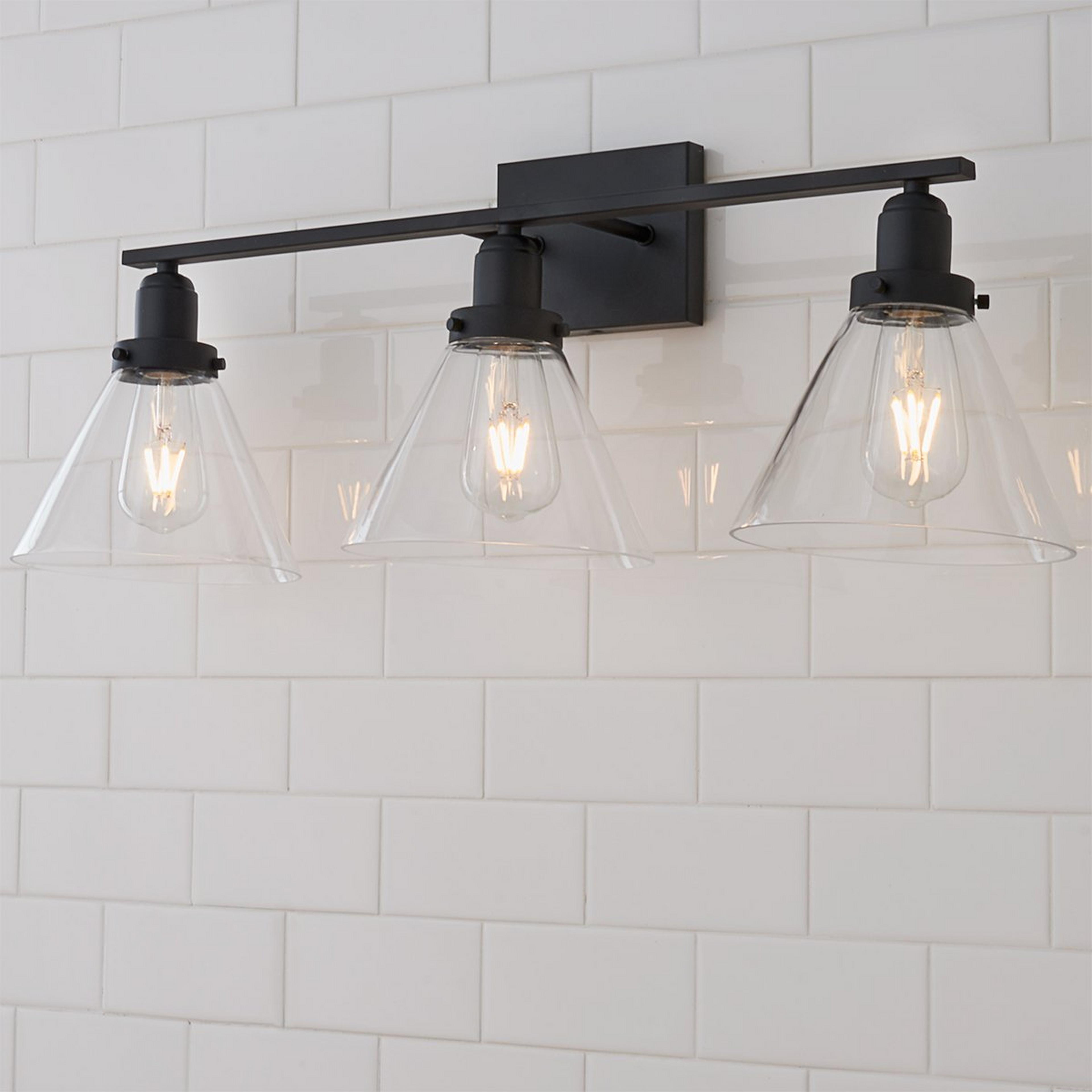 A Industrial Triangle Shade Vanity Light - 3 Light with Black color
