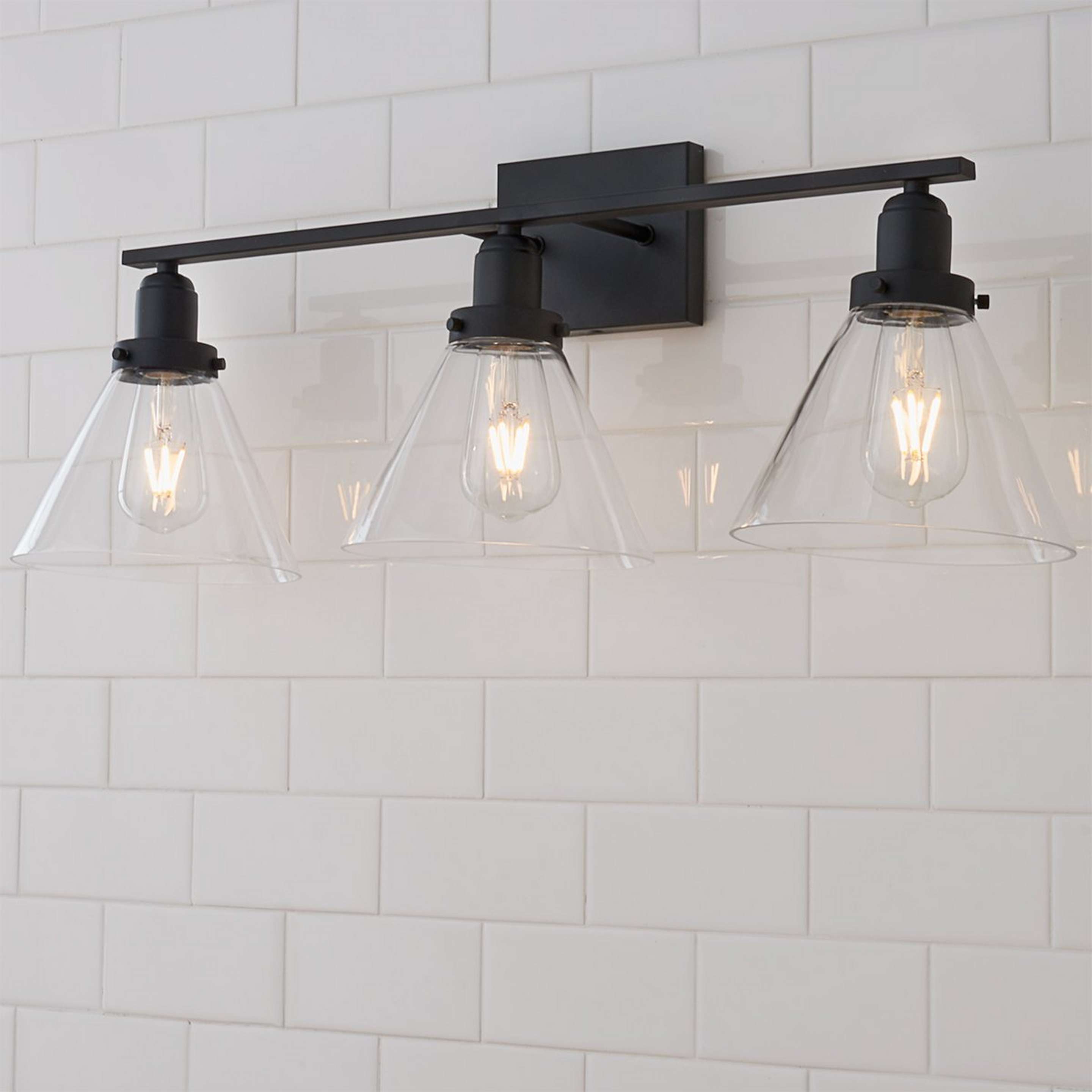 A Industrial Triangle Shade Vanity Light - 3 Light with Black color