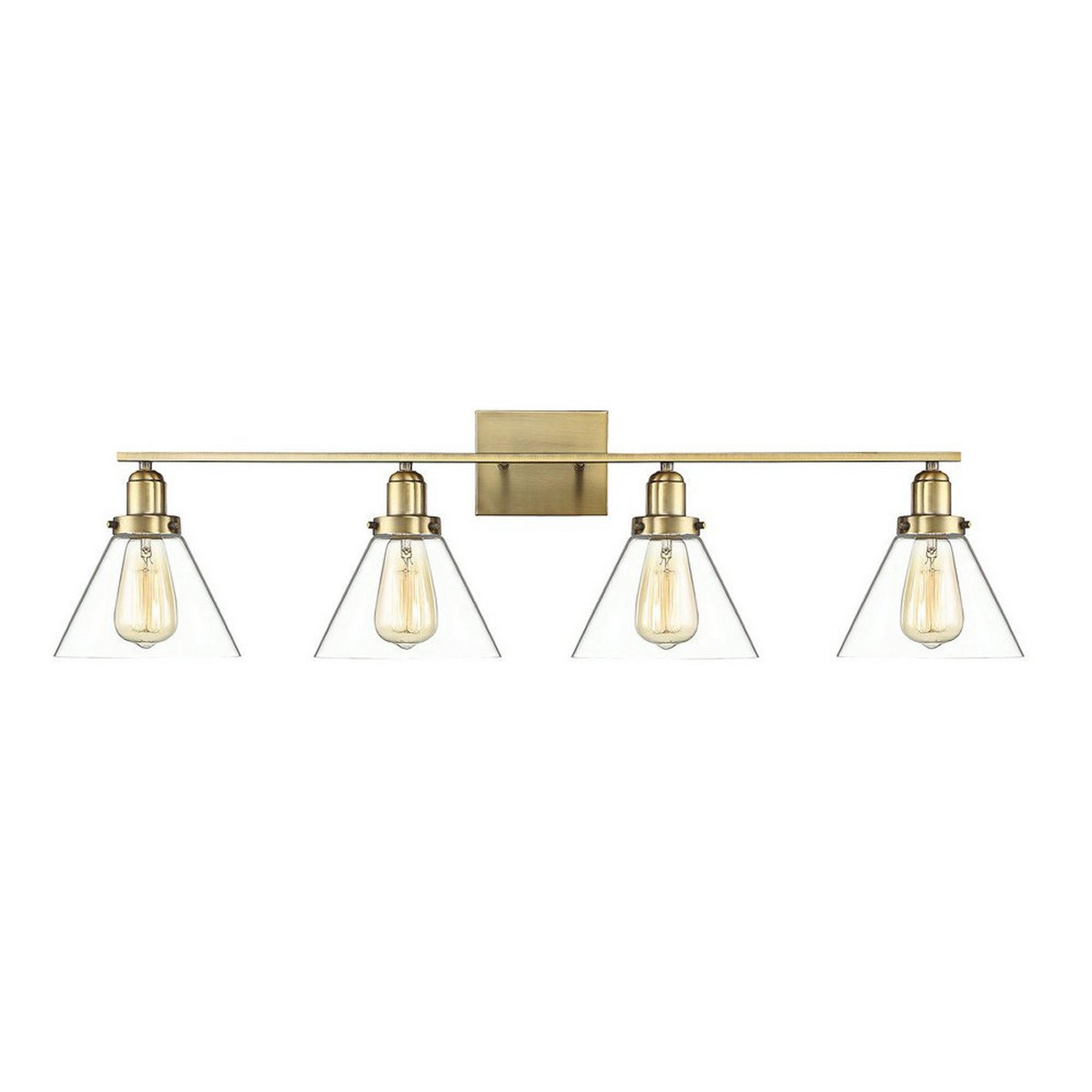 A Industrial Triangle Shade Vanity Light - 4 Light with Warm Brass color