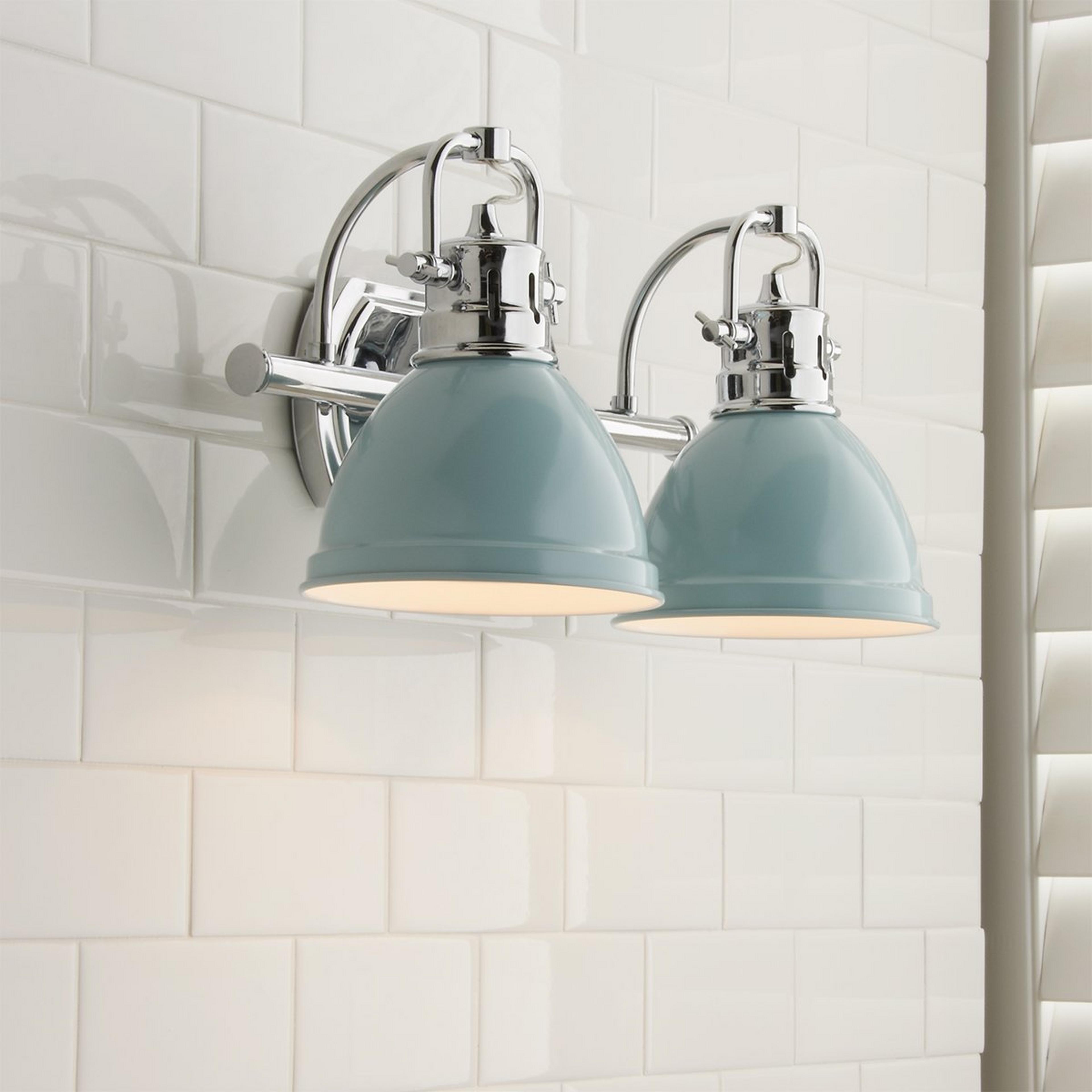 A Classic Dome Shade Vanity Light - 2 Light with Chrome / Seafoam color