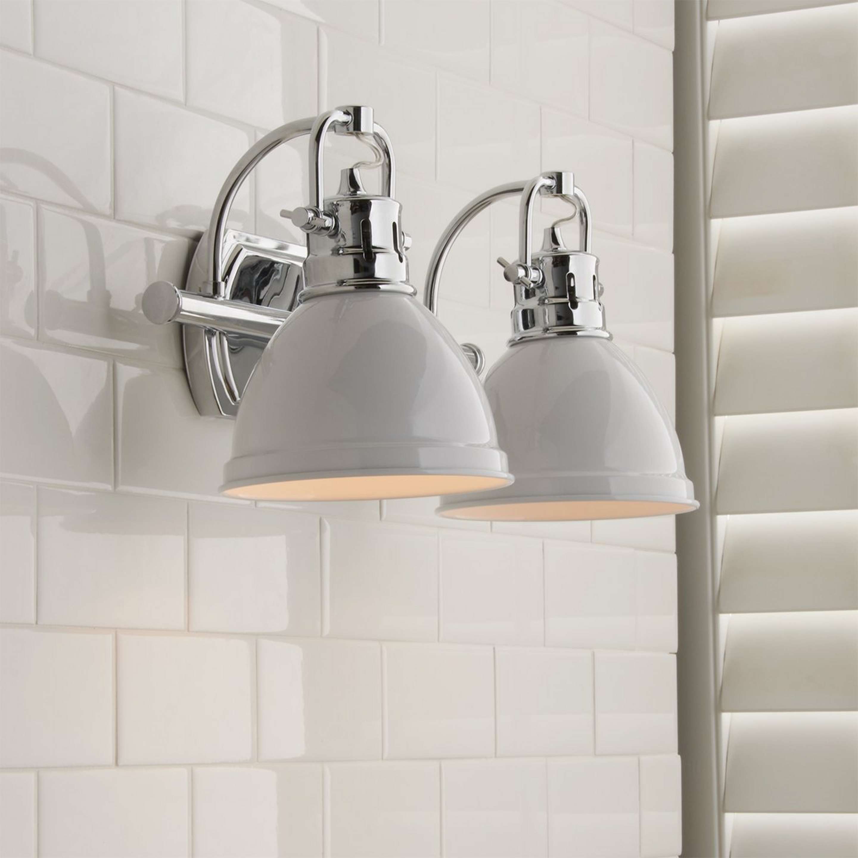 A Classic Dome Shade Vanity Light - 2 Light with Chrome / White color