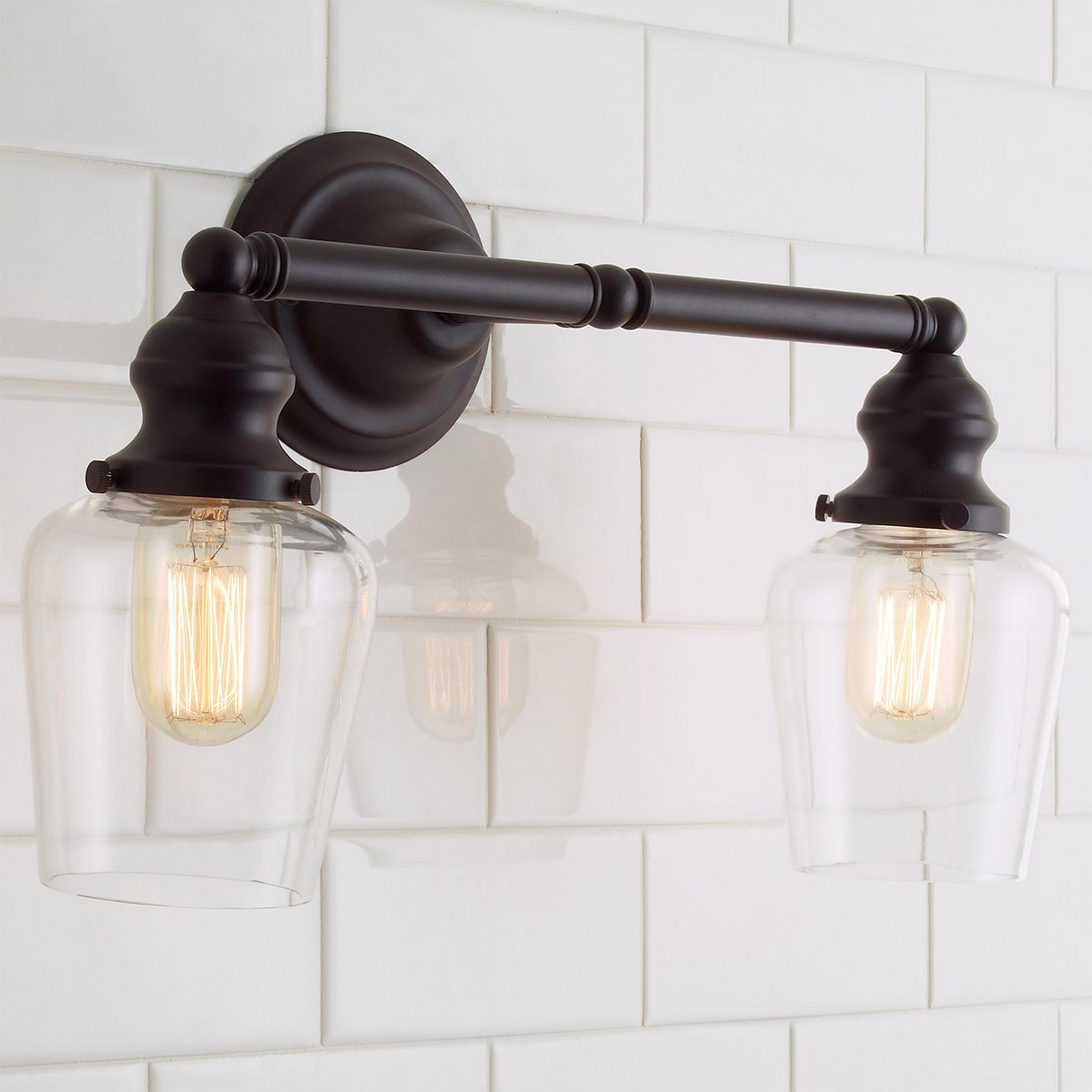 A Modern Clear Glass Restoration Vanity Light - 2 light with Bronze color