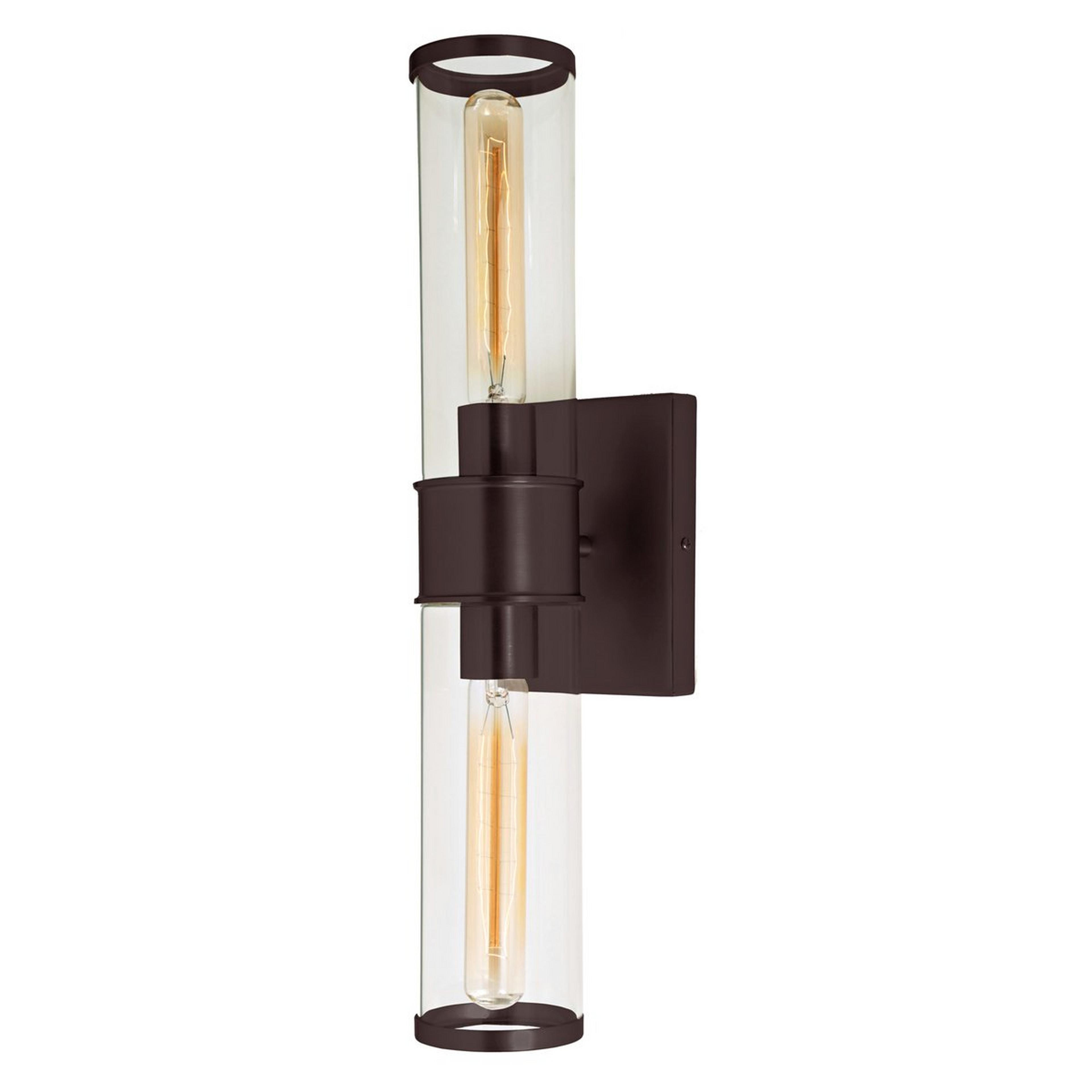 A Simple Glass Cylinder Sconce - 2 Light with Oil Rubbed Bronze / Clear Glass color