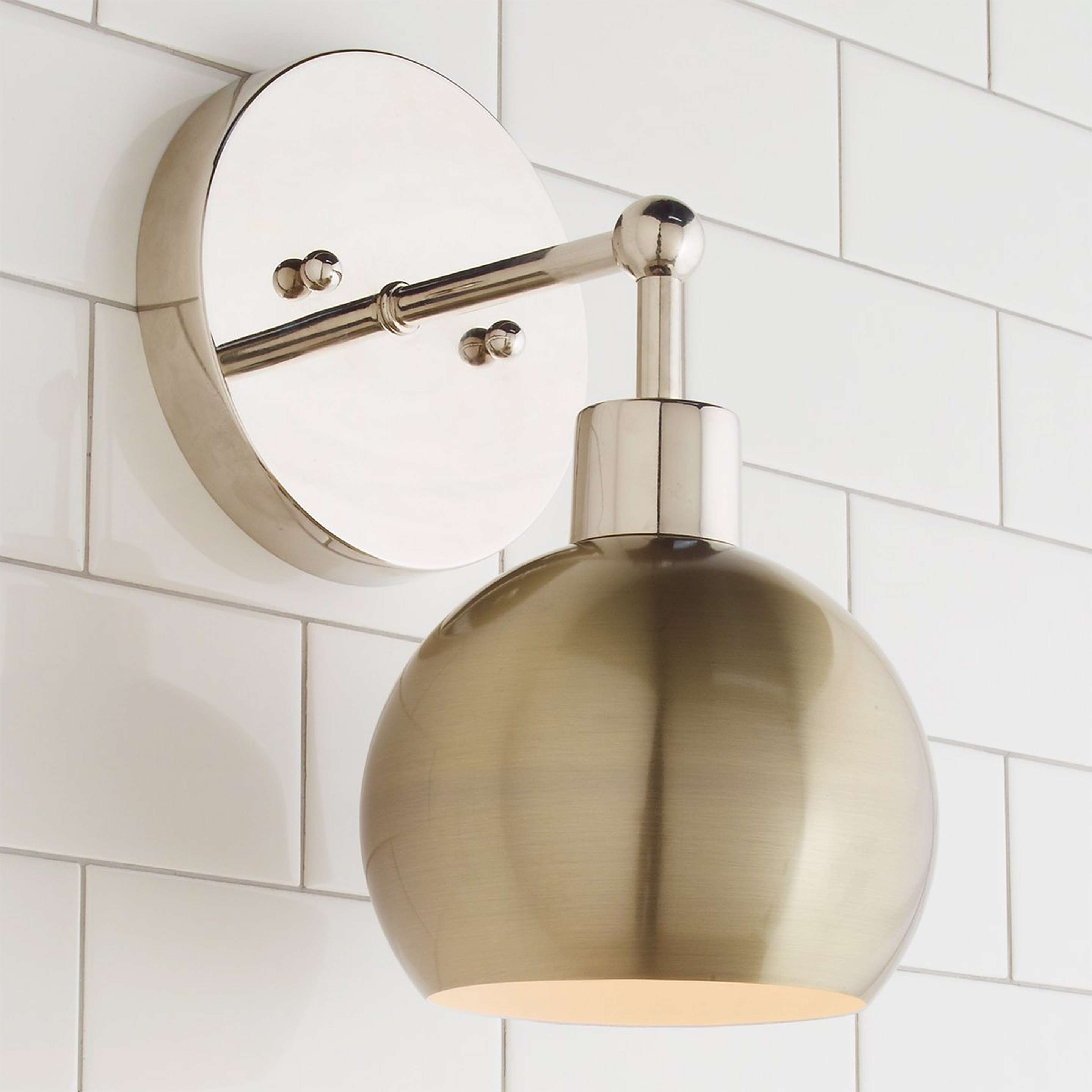 A Young House Love Bubble Sconce with Polished Nickel / Brass color