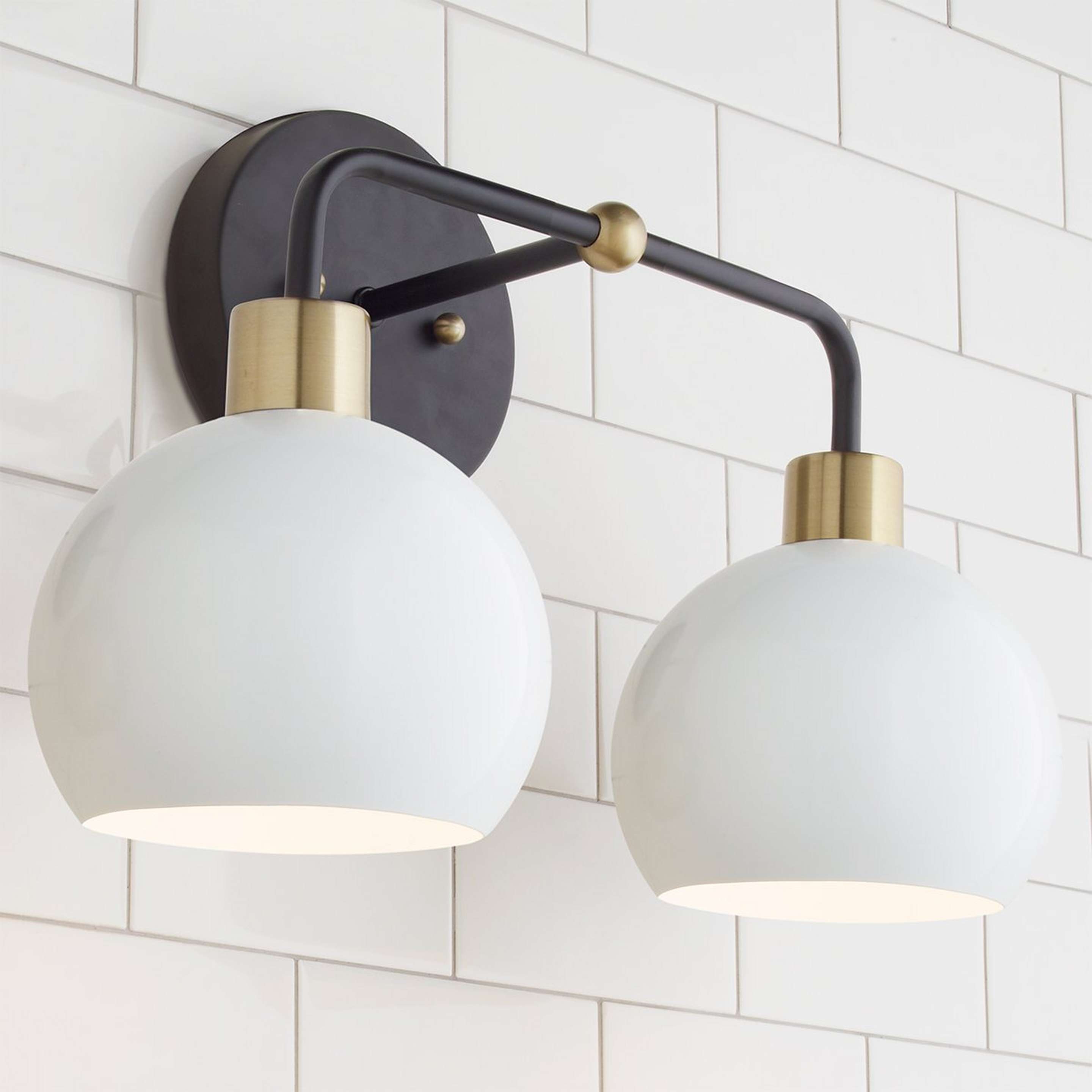 A Young House Love Bubble Vanity Light - 2 Light with Bronze / White / Brass color