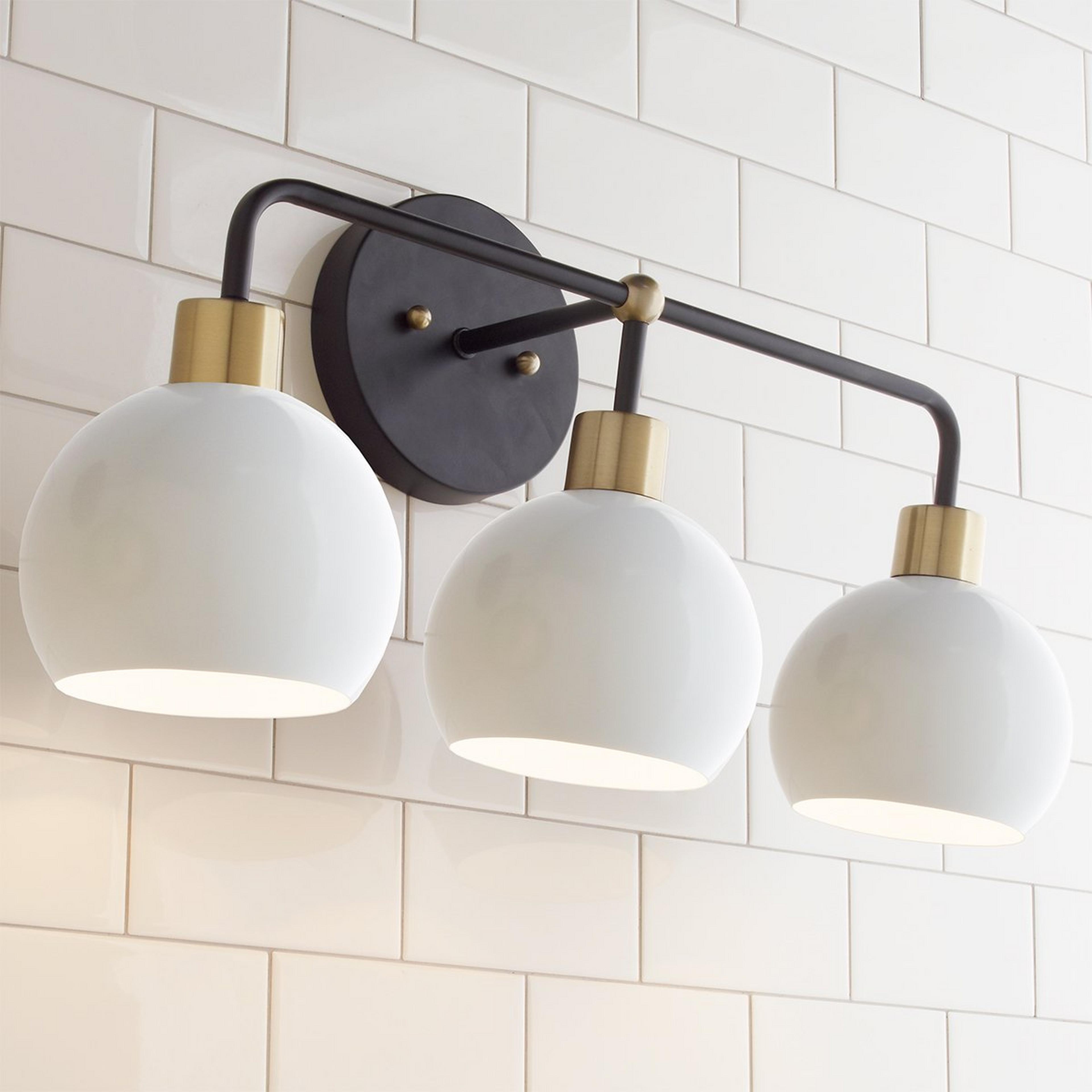 A Young House Love Bubble Vanity Light - 3 Light with Bronze / White / Brass color
