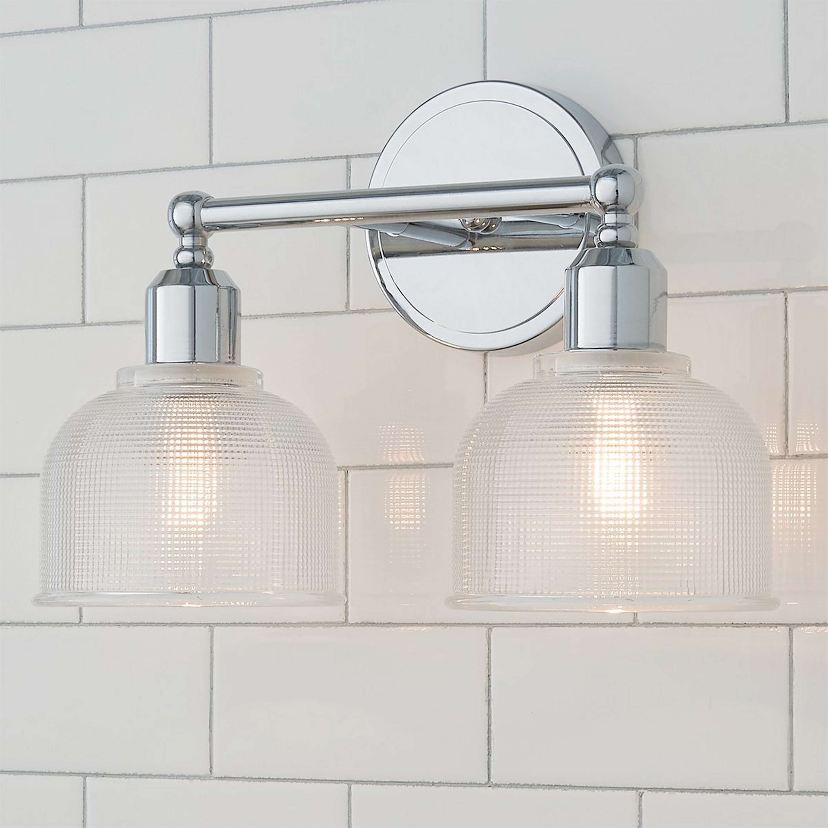 A Prismatic Glass Vanity Light - 2 Light with Chrome / Faceted Glass color