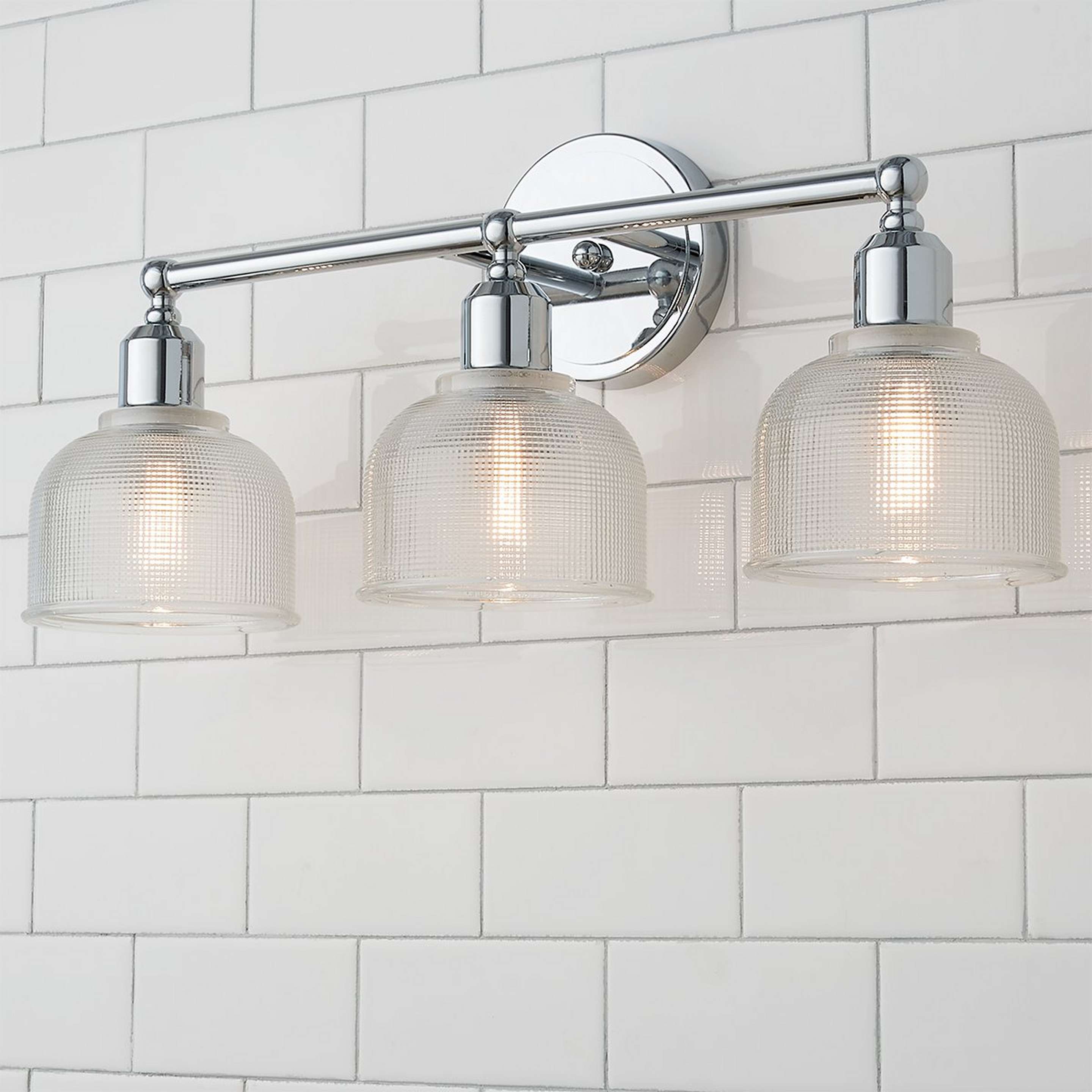 A Prismatic Glass Vanity Light - 3 Light with Chrome / Faceted Glass color
